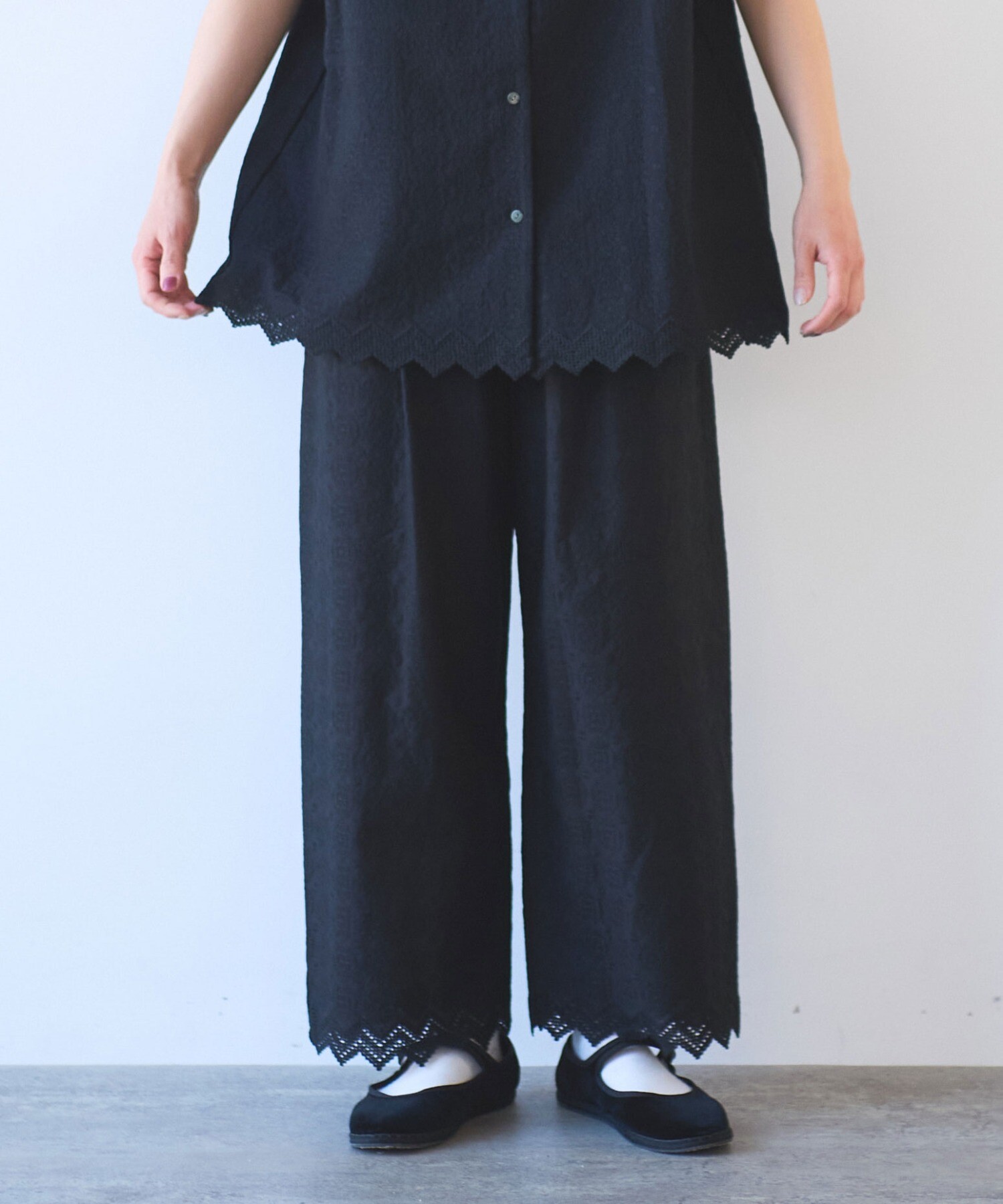 AMBIDEX Store ○単色スカラップ刺繍イージーパンツ(F コン): yuni AMBIDEX Store ○単色スカラップ刺繍イージーパンツ(F コン): yuni