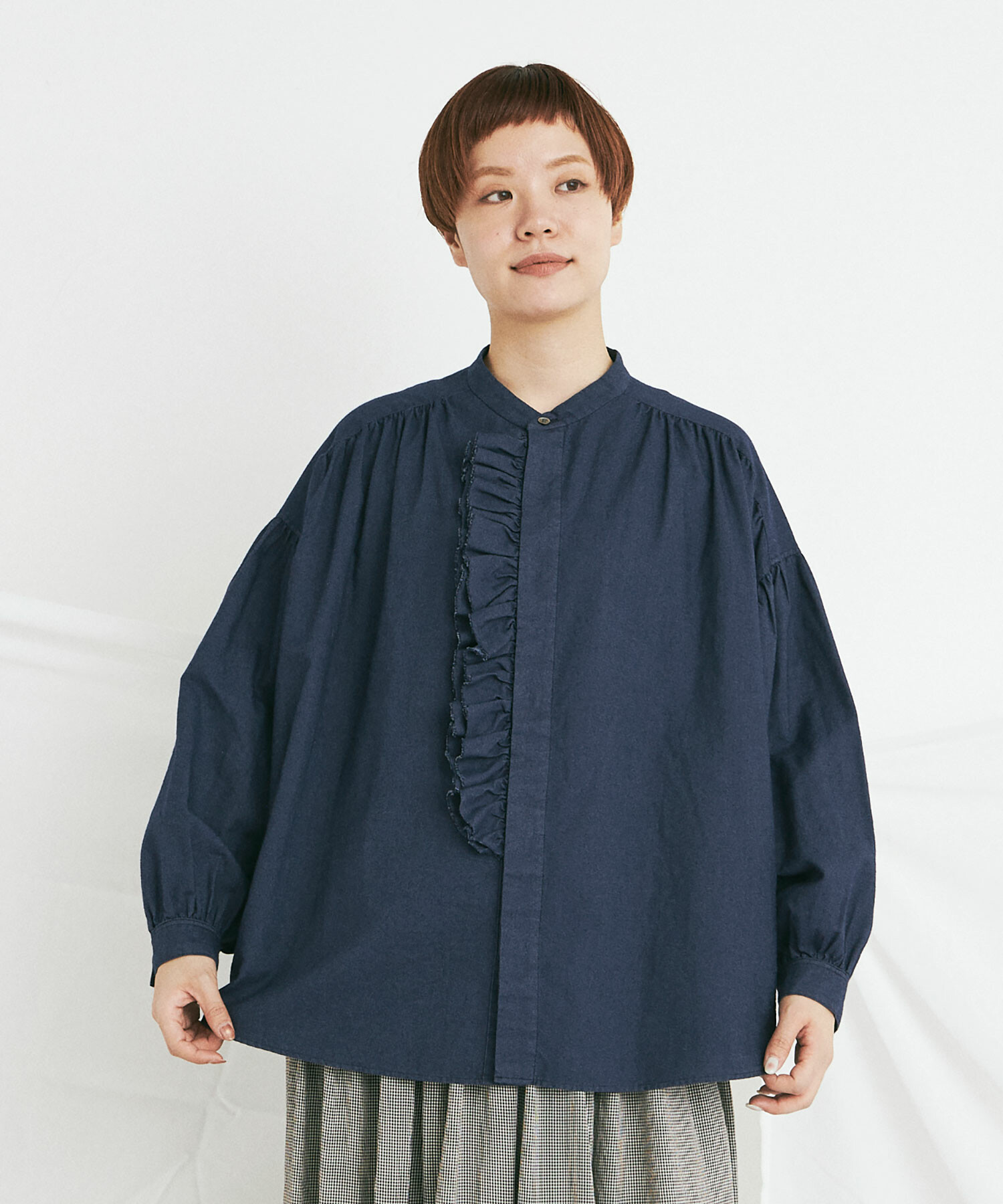 AMBIDEX Store 綿サテンピグメント染 FRILL シャツ(F IVORY): buoybuoy