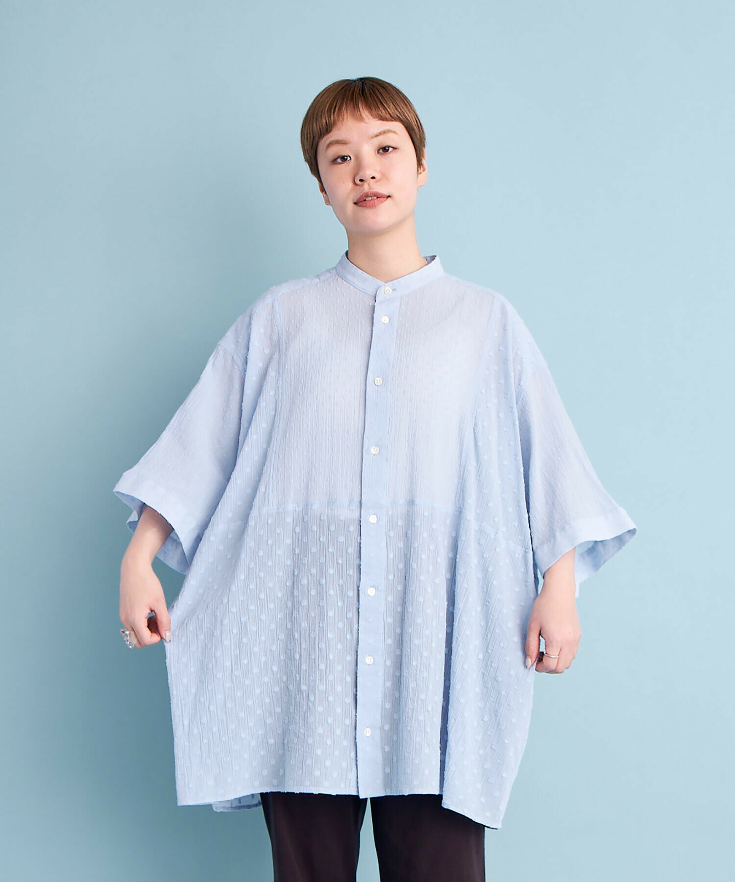 AMBIDEX Store DOT CUT DOBBY PAPA シャツ(F LIGHT BLUE): buoybuoy