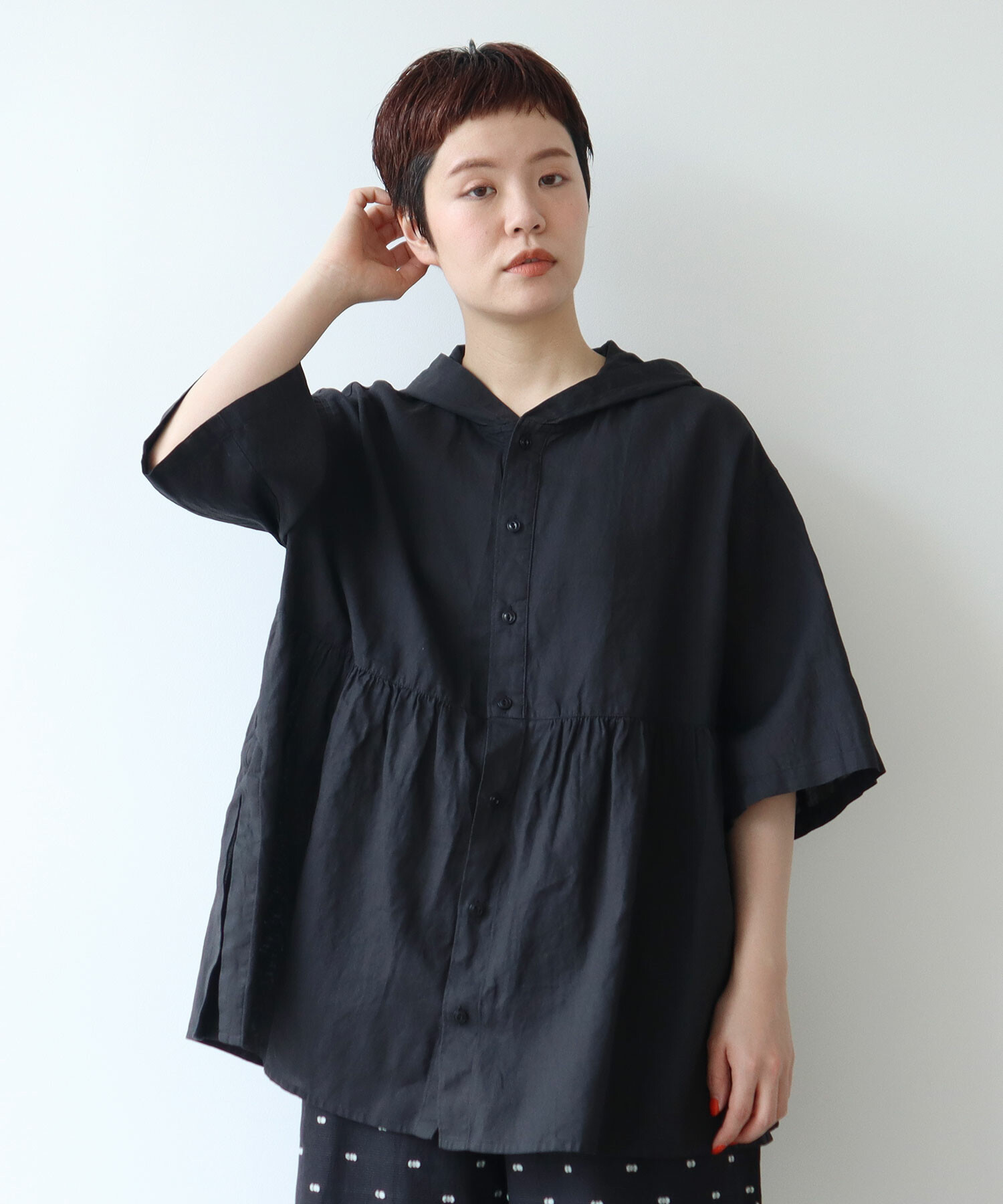AMBIDEX Store △○high twist OX 製品染 フードシャツ(F BLACK