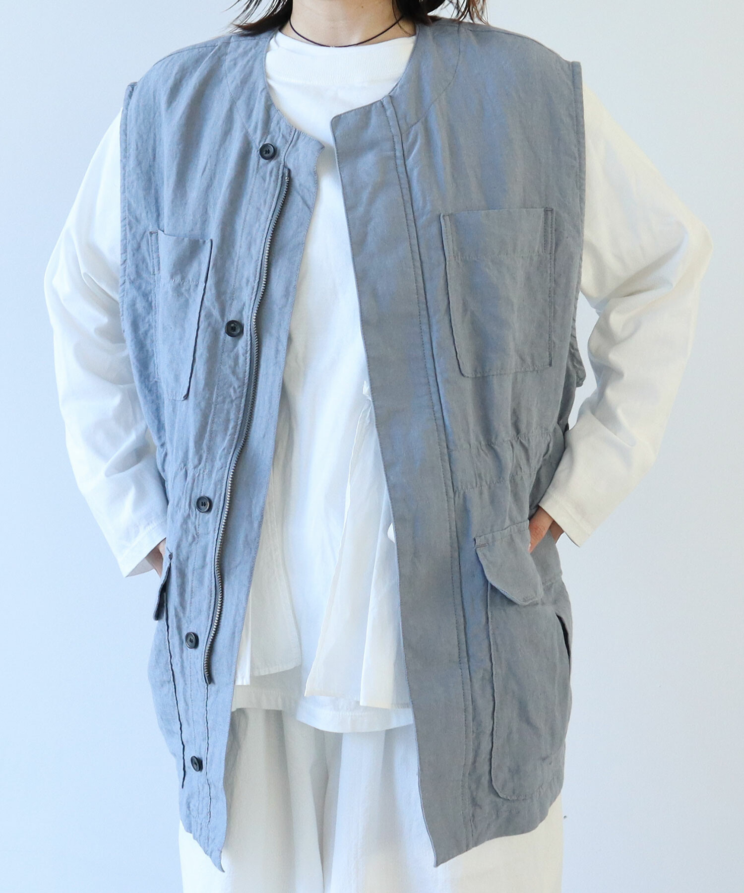 AMBIDEX Store ○60/高密度LINEN ベスト(F BLUEGREY): FLAT-cic-HATENA