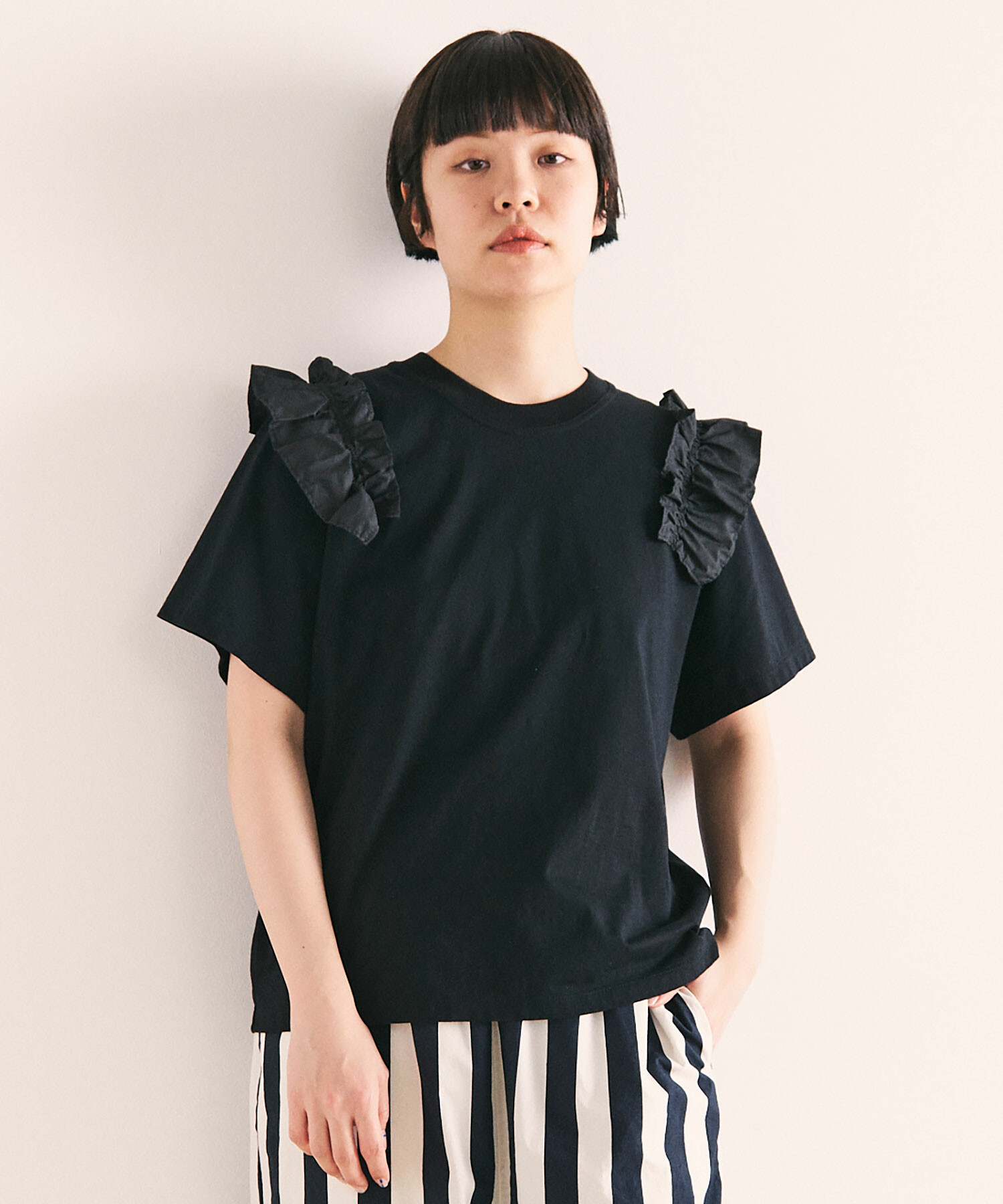 AMBIDEX Store ○PREMIUM天竺 SHOULDER FRILL プルオーバー(F BLACK ...