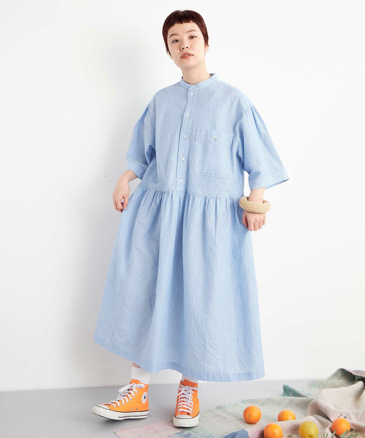 AMBIDEX Store ○ORGANIC コットン/リネン シャツドレス(F IVORY