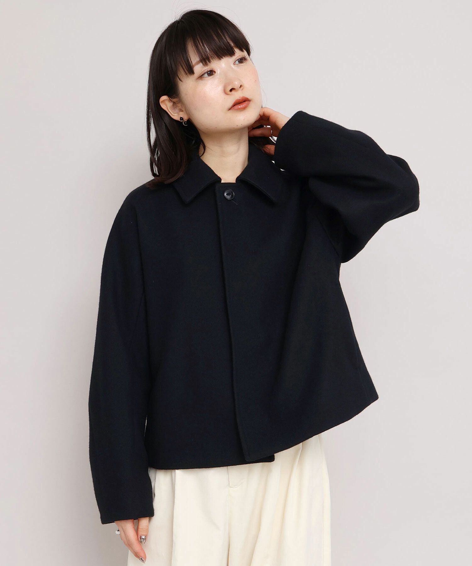 AMBIDEX Store ウールメルトン ステンカラー ショート丈 コート(F アカ