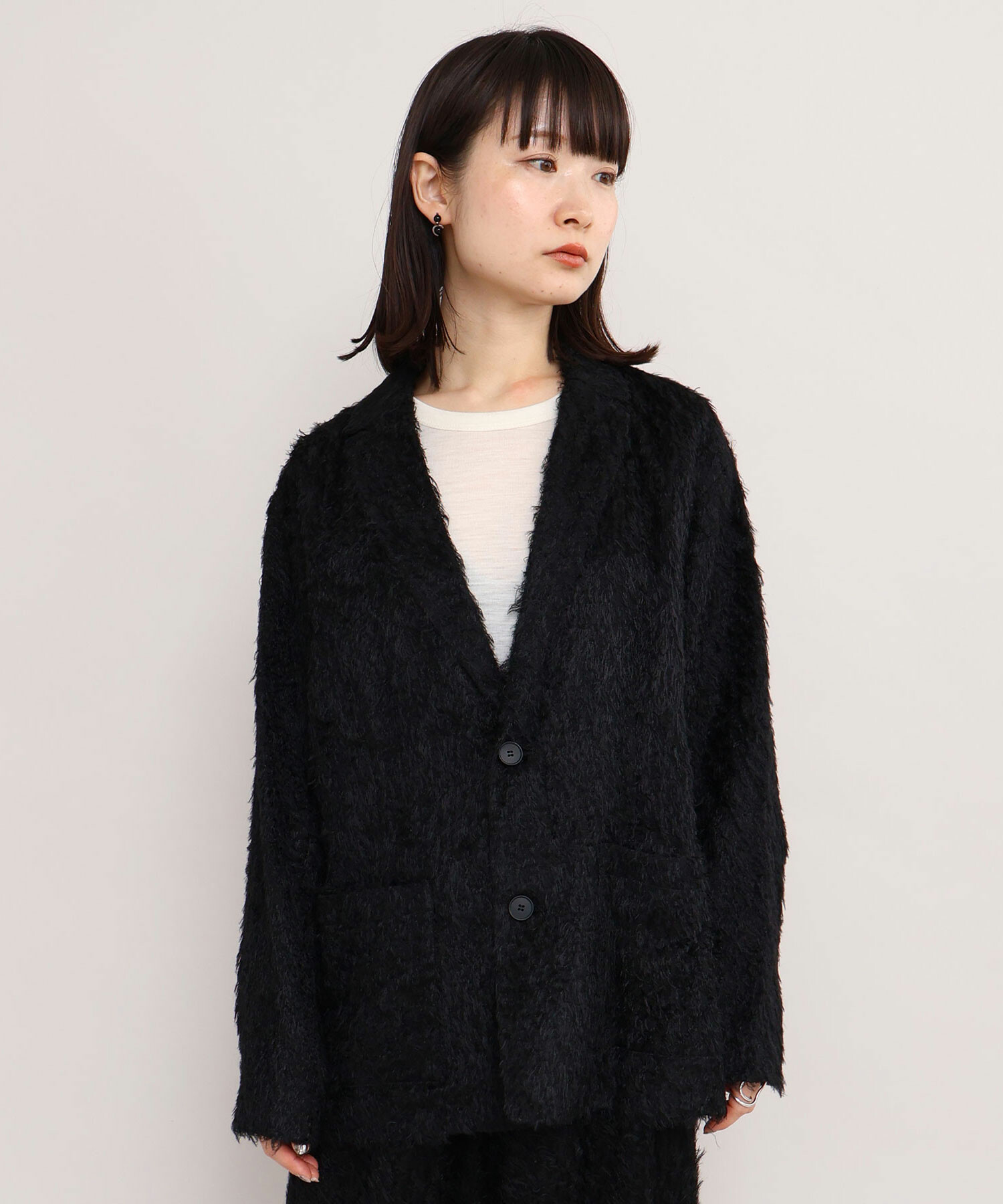 AMBIDEX Store カットフェザージャカード ルーズ ジャケット(F クロ): iki