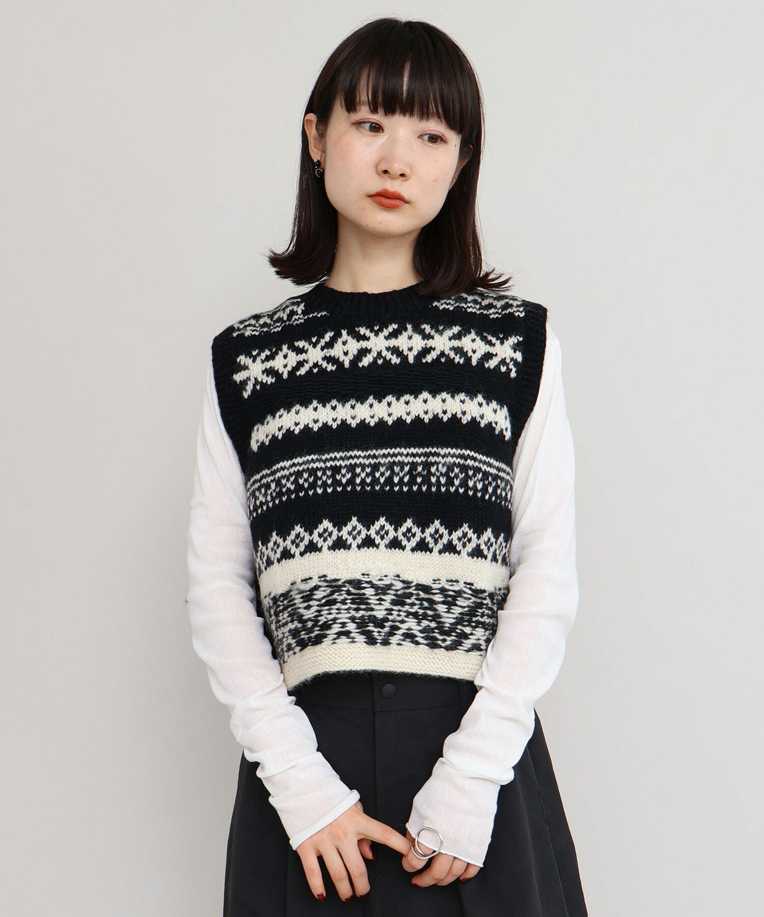 カステルバジャック レディース ニット スカート ベスト 上下セット ネイビー ジャカードニットベスト（ベスト） | ZAMPA（ザンパ）| ワールド