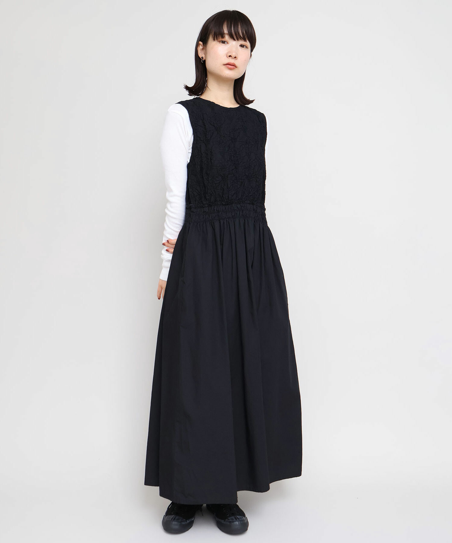 AMBIDEX Store シャーリング刺繍 ノースリギャザー ワンピース(F