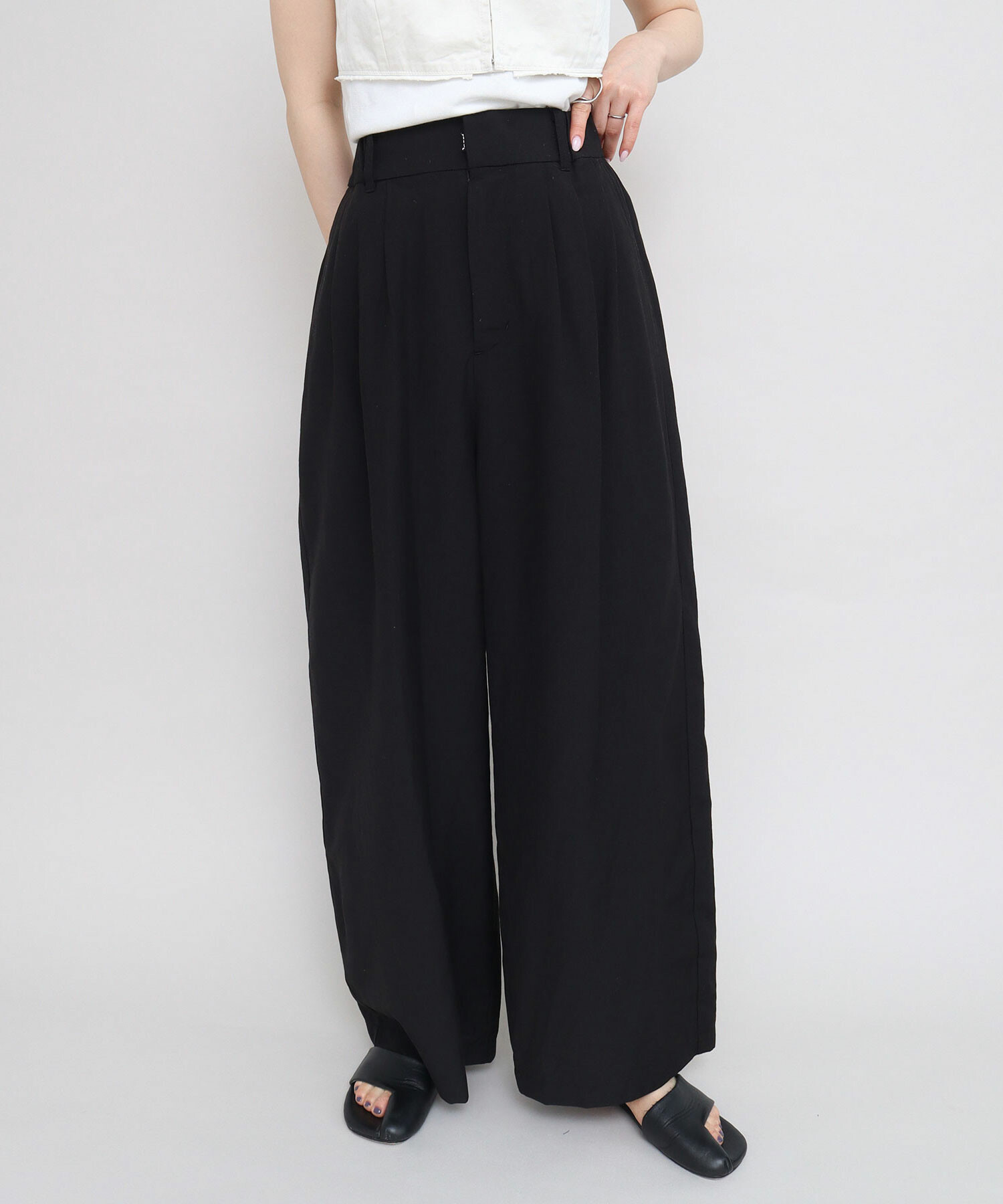 AMBIDEX Store ○80強撚コットン ハイウエストパンツ(M クロ): yuni