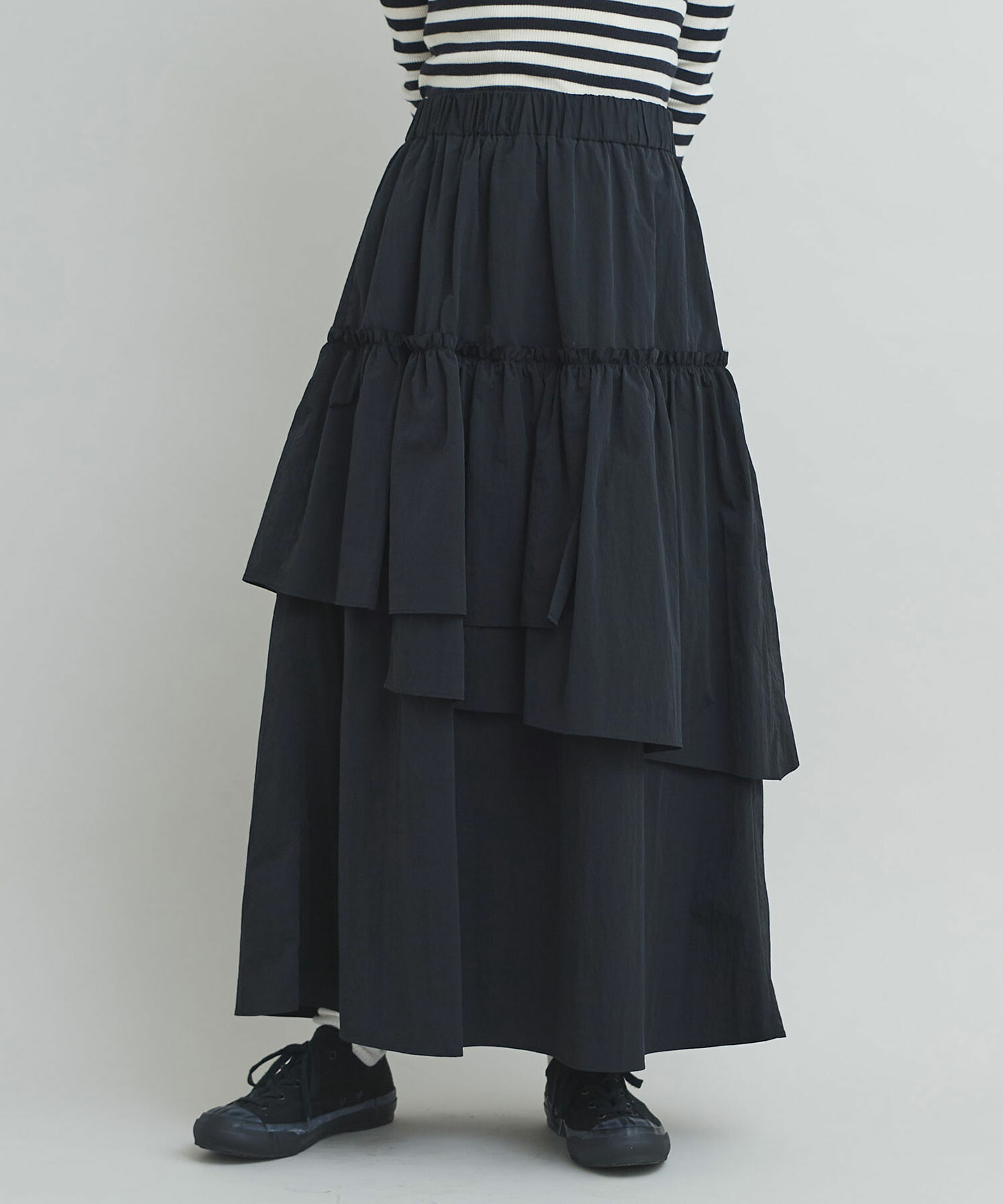 AMBIDEX Store 〇ナイロンタフタ流し染め アシメティアード スカート(F