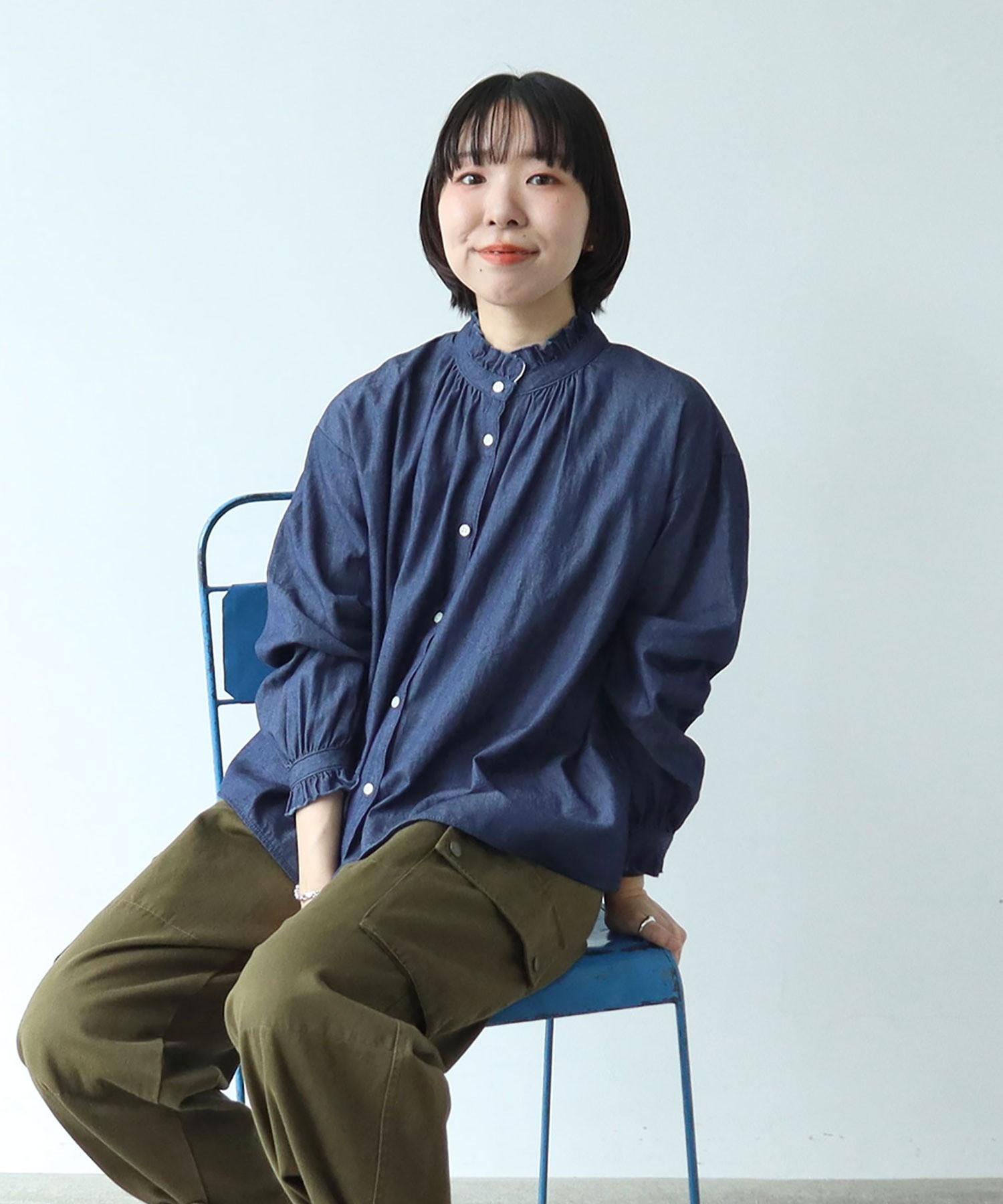 UNFILO ライトオンスデニム【ブラウスS×パンツXSセット販売】 ライトオンスデニム フラワーガーデン刺繍シャツブラウス