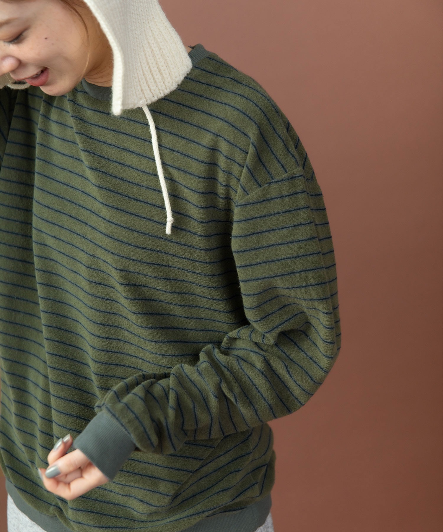 AMBIDEX Store 製品染めパイルボーダー クルーネックプルオーバー(F