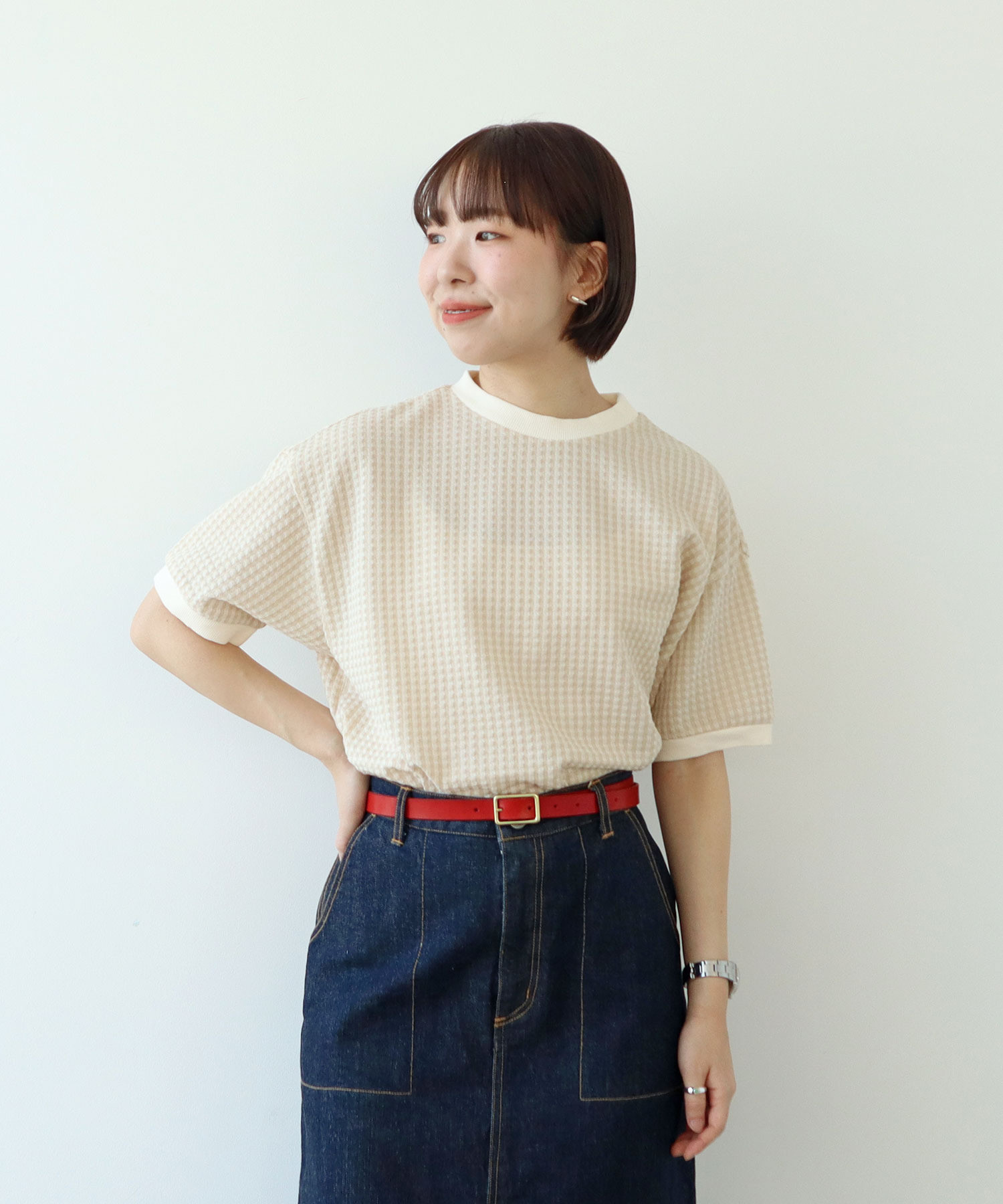 45RギンガムジャガードのビックスリットTシャツ・新品未使用品 中古・古着通販】45R (フォーティファイブ・アール) ギンガムジャ