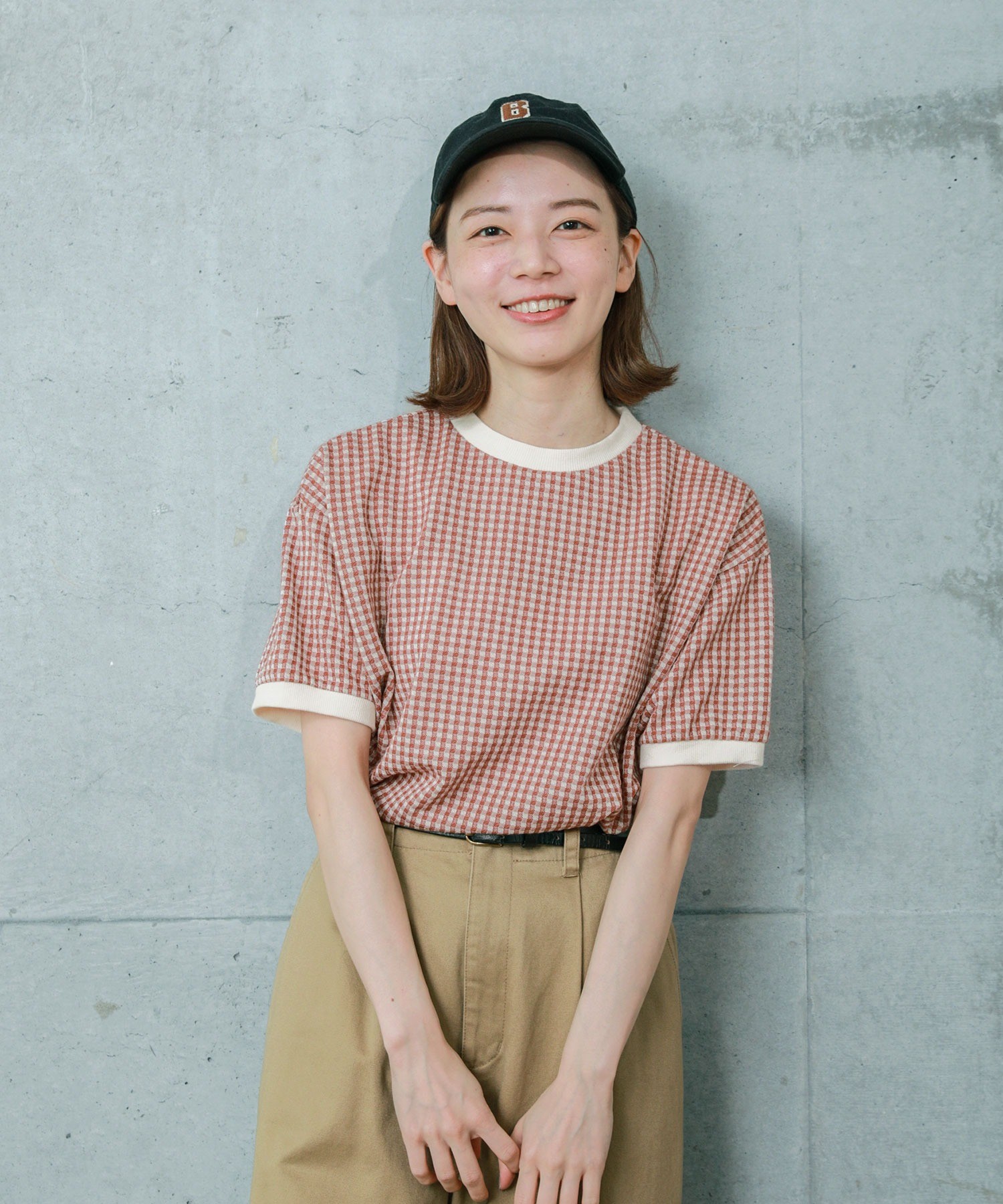 AMBIDEX Store △○ギンガムジャガード 半袖BIG Tシャツ(F