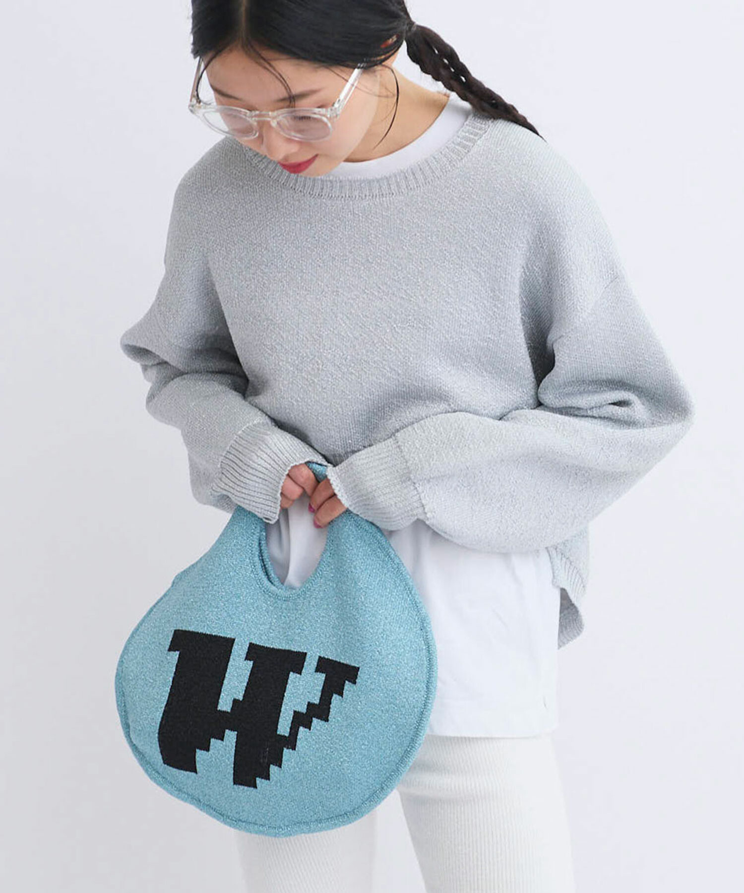 AMBIDEX Store 〇METARIC YARN CIRCLE バッグ(F SILVER): FLAT