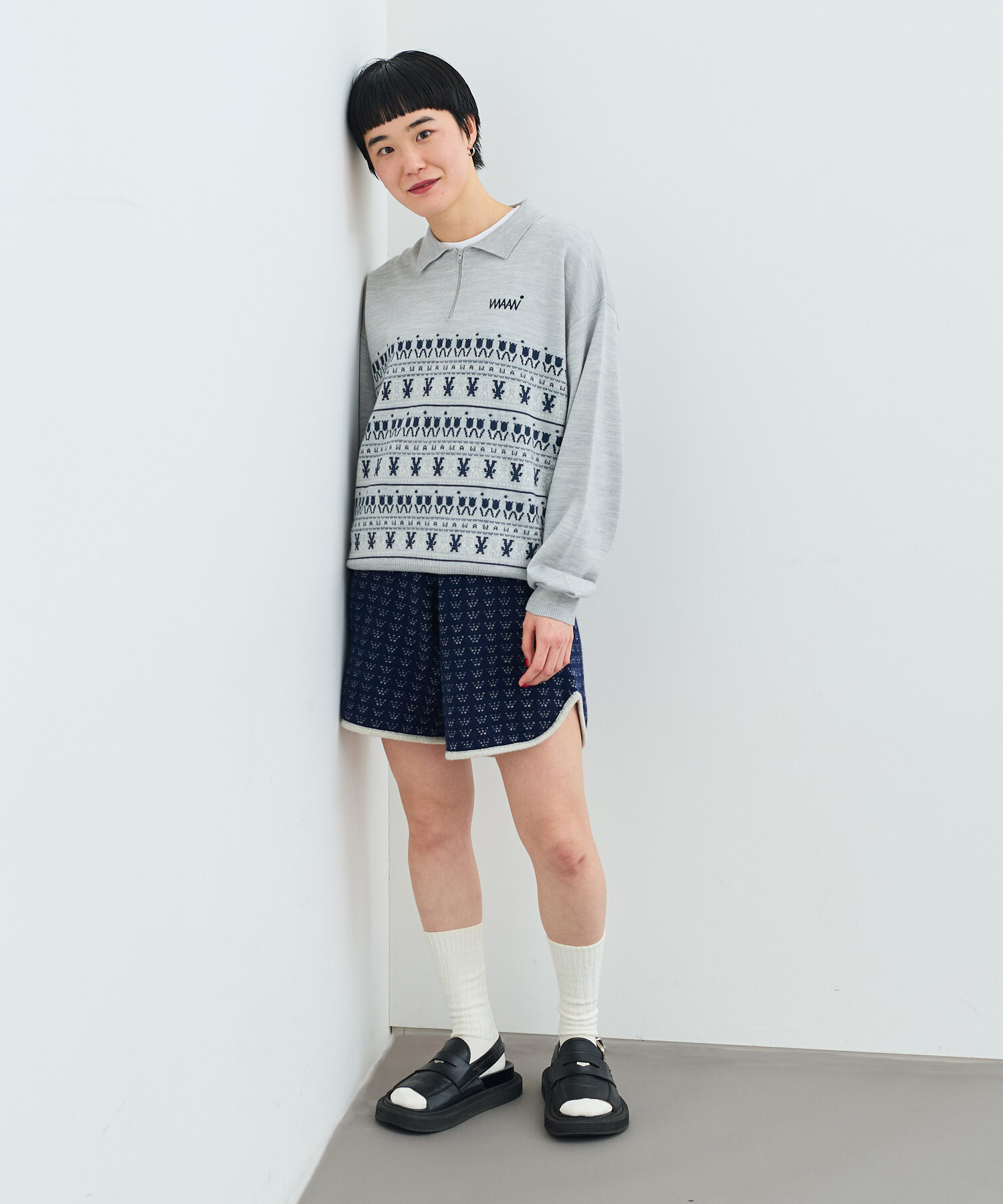 ※おさむさん専用※　マルボン Down Sweater COTTON FLEECE MIXED CREW NECK SWEATSHIRT [DRIZZLE GREY