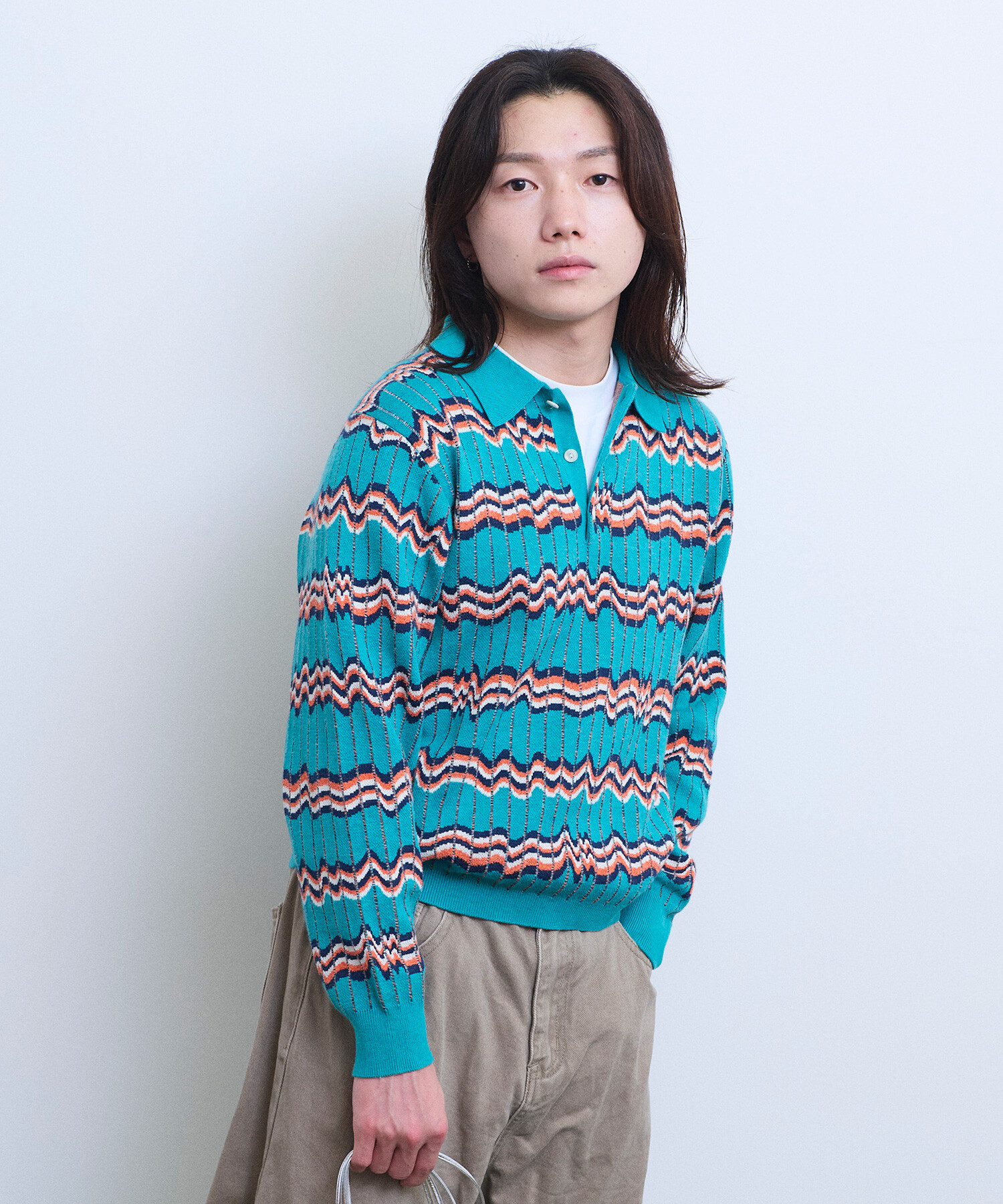 プーチン AMBIDEX Store 【予約販売】〇BOUNCY BORDER ニットポロシャツ(F GREEN