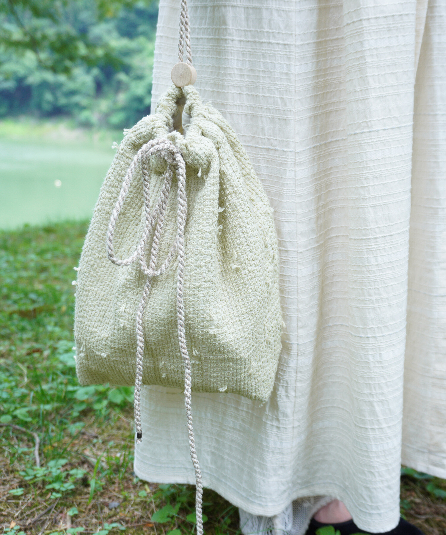 AMBIDEX Store 〇sashiko jacquard 巾着バッグ(F ペールイエロー