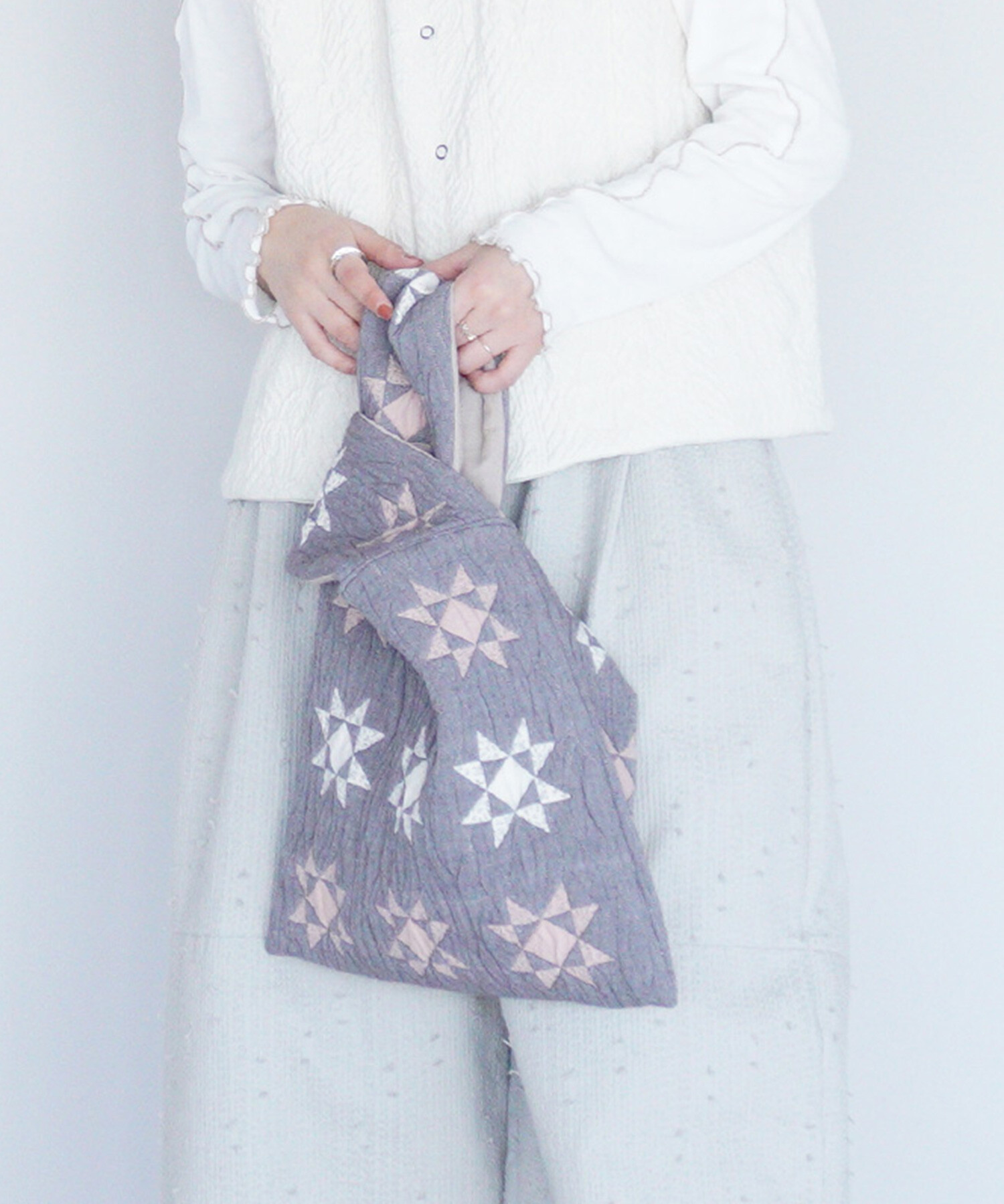 AMBIDEX Store 〇patchwork quilt jacquard ノットバッグ(F グレー