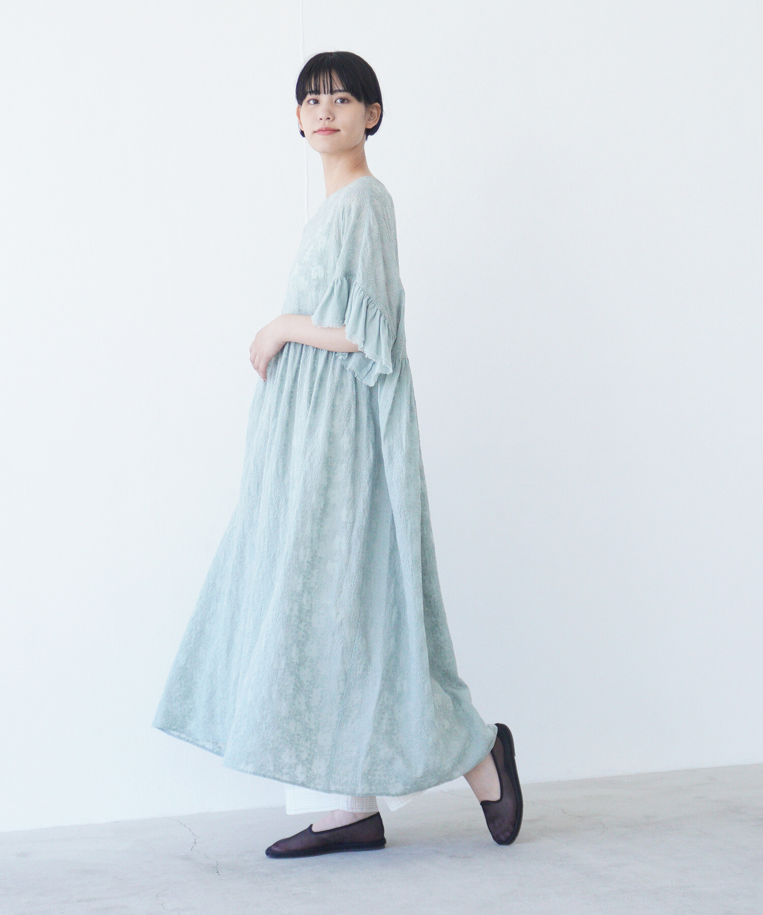 AMBIDEX Store 〇trees embroidery フリルワンピース(F ミント
