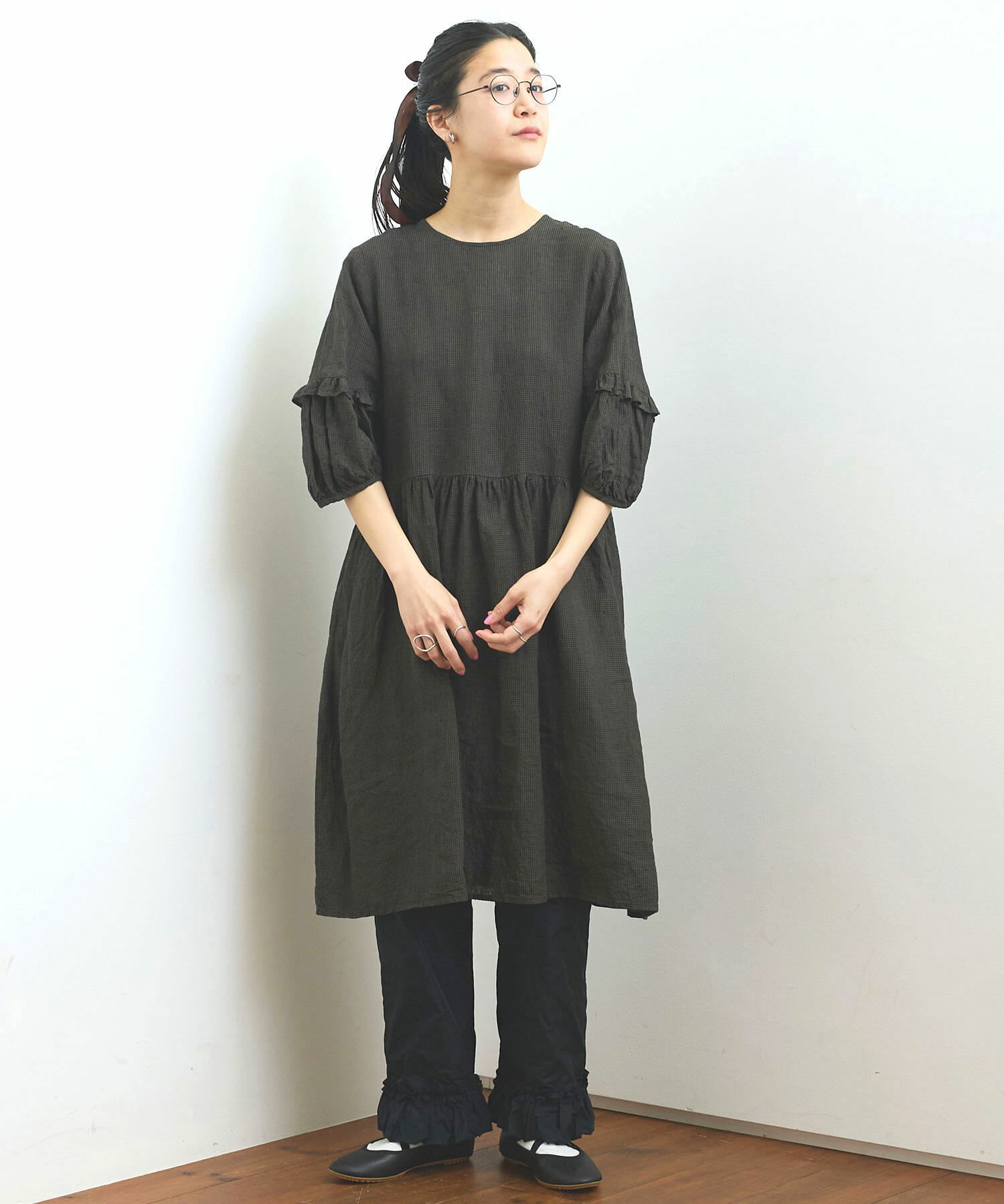 AMBIDEX Store LINEN gingham mini dress(F グリーン): l