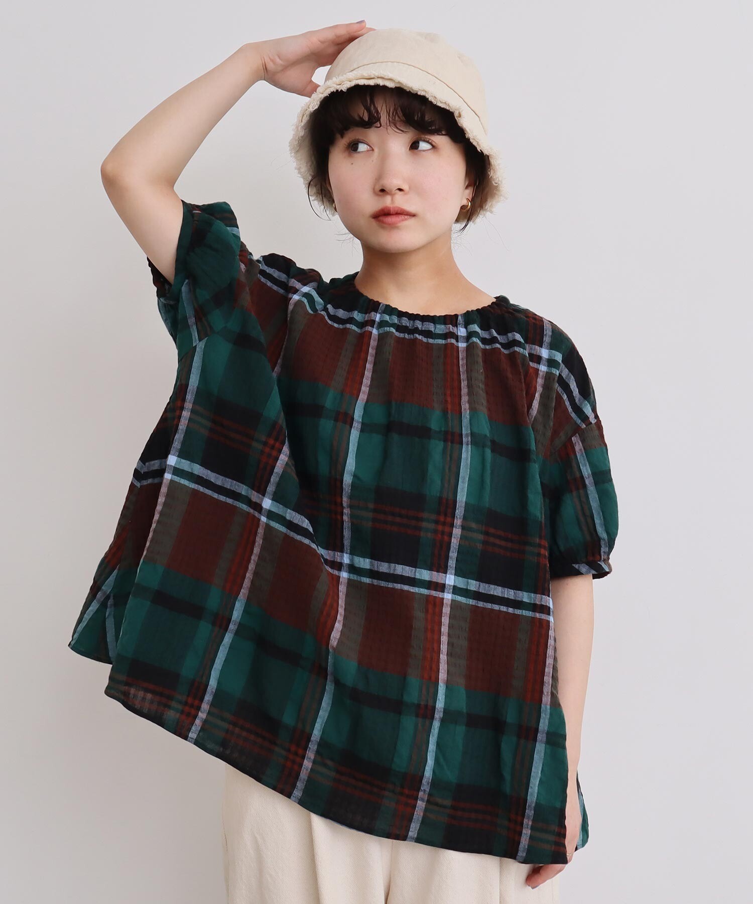 AMBIDEX Store △〇ギンガムジャガード クルーネックカットソー