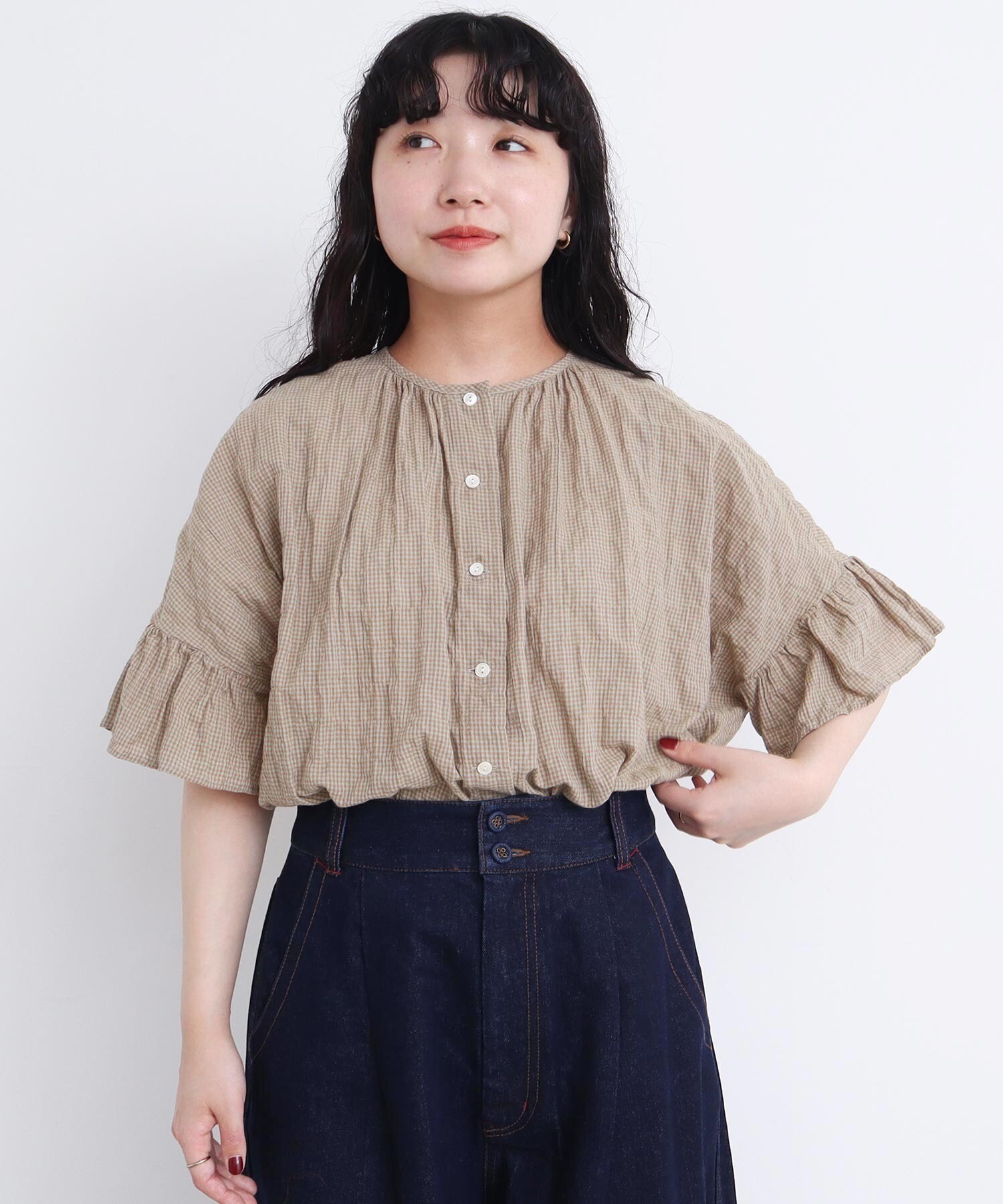 アトリエドゥサボン　半袖ブラウス l'atelier du savon（アトリエドサボン）の「○△L/C お洗濯刺繍