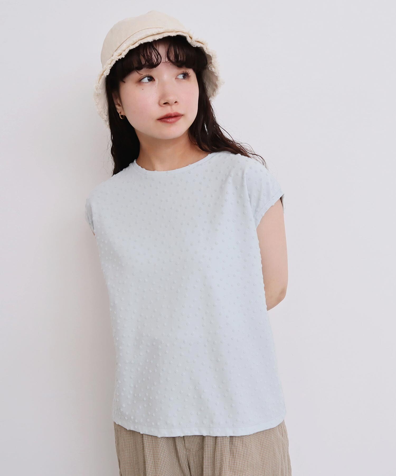 AMBIDEX Store △〇小ドットパイル フレンチTシャツ(F キナリ