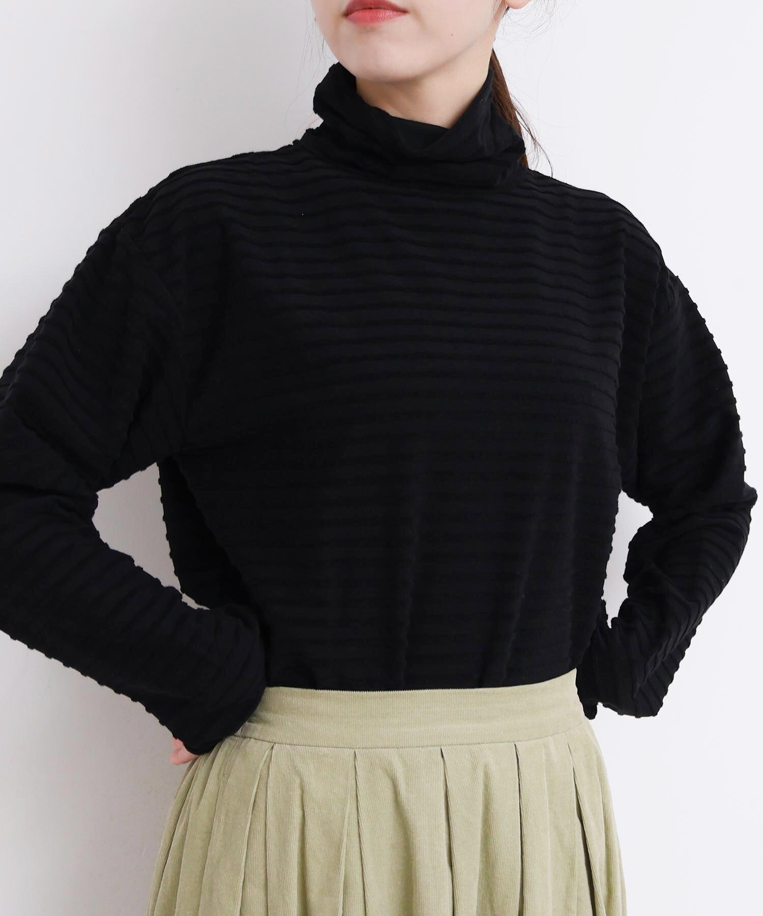 AMBIDEX Store 〇パイルボーダー タートルネックT(F クロ): l'atelier