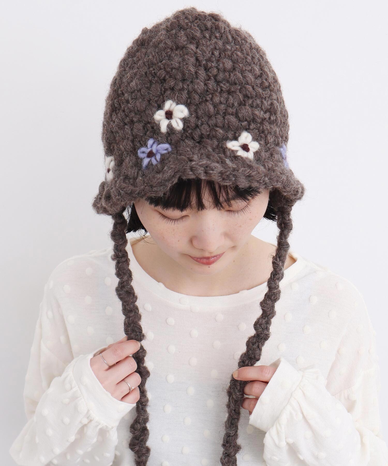 AMBIDEX Store 【予約販売】〇ちいさな花のハンドニットハット (F