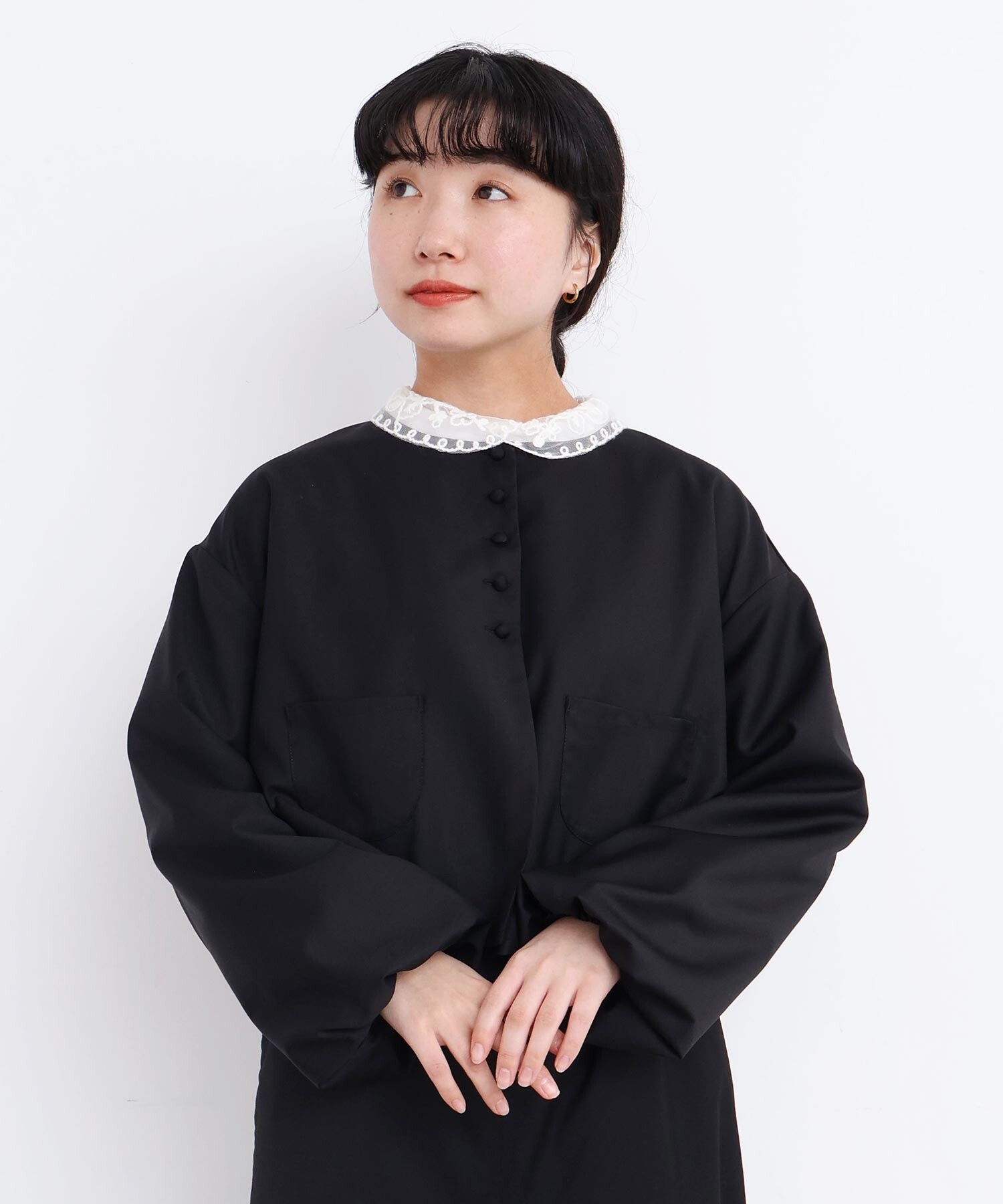 【未使用級】アトリエドゥサボン　ちびころボタン まるいお袖のジャケット クロ AMBIDEX Store 【予約販売】ちびころボタン まるいお袖のジャケット(F