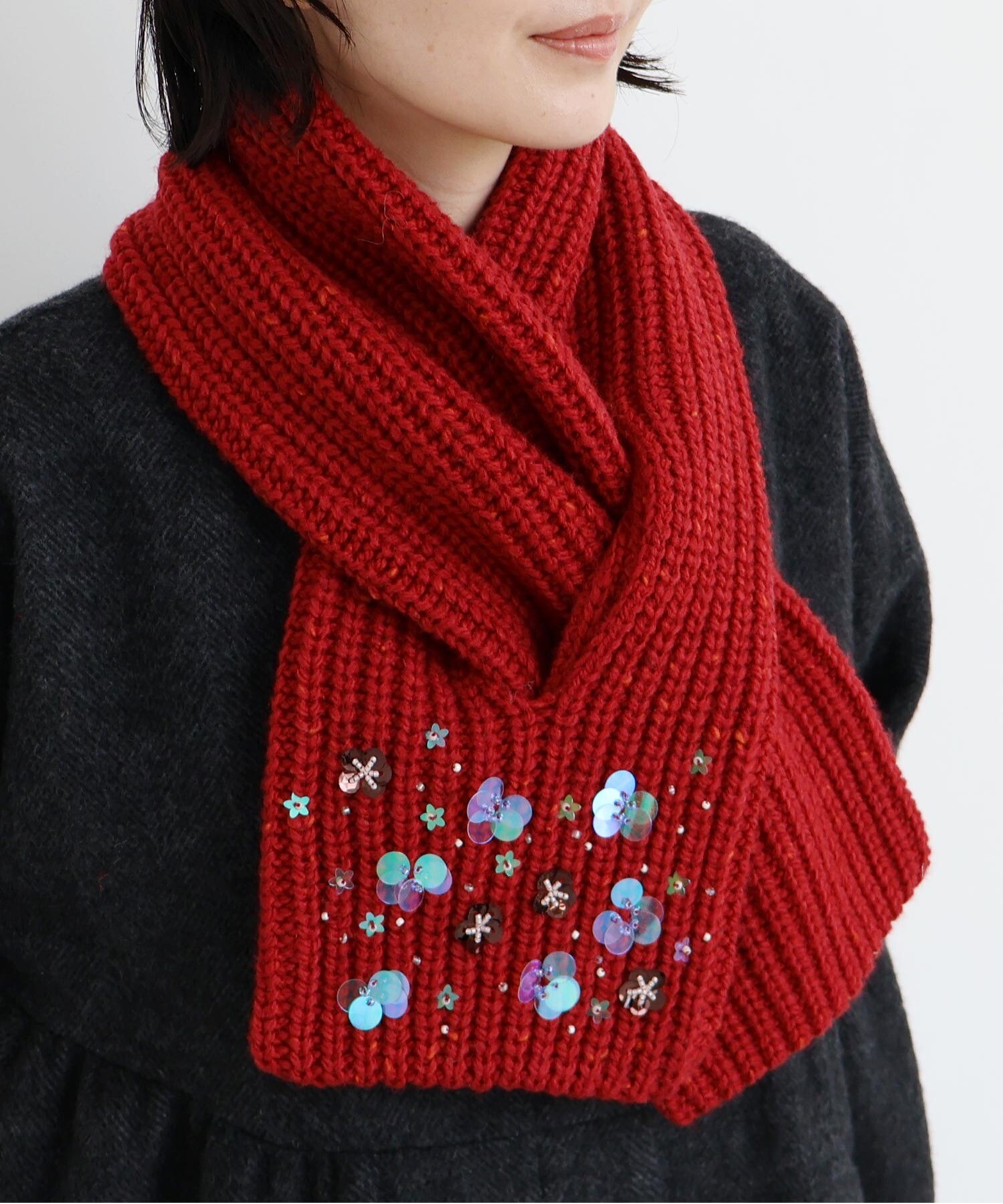 AMBIDEX Store 〇ビーズ刺繍 宝石みたいなティペット(F アカ): l