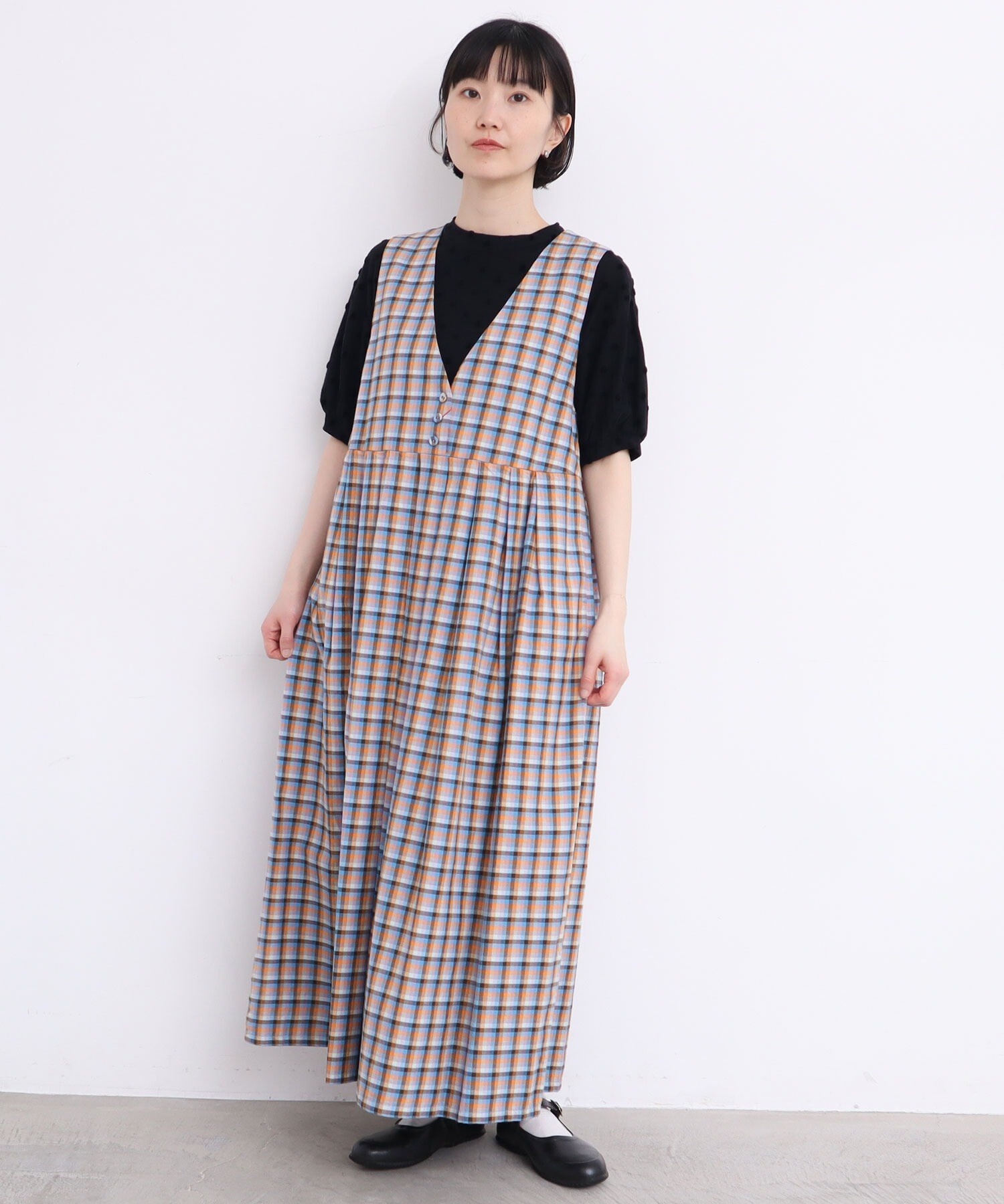 AMBIDEX Store ○○ちいさい春のカラフルチェック ジャンパースカート 
