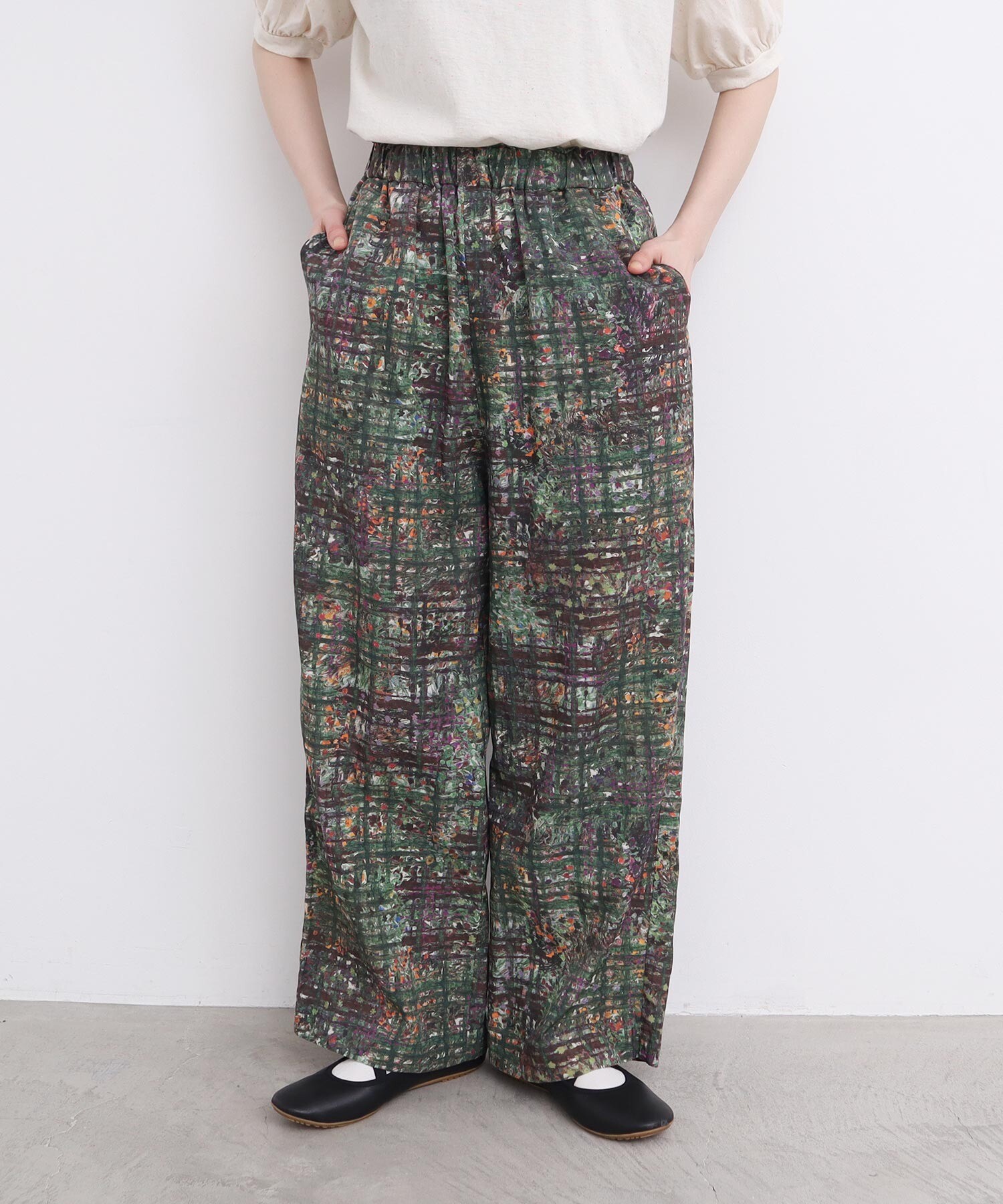 パンツ Hana AMBIDEX Store ○check × hana 手描きプリントパンツ (F グリーン): l