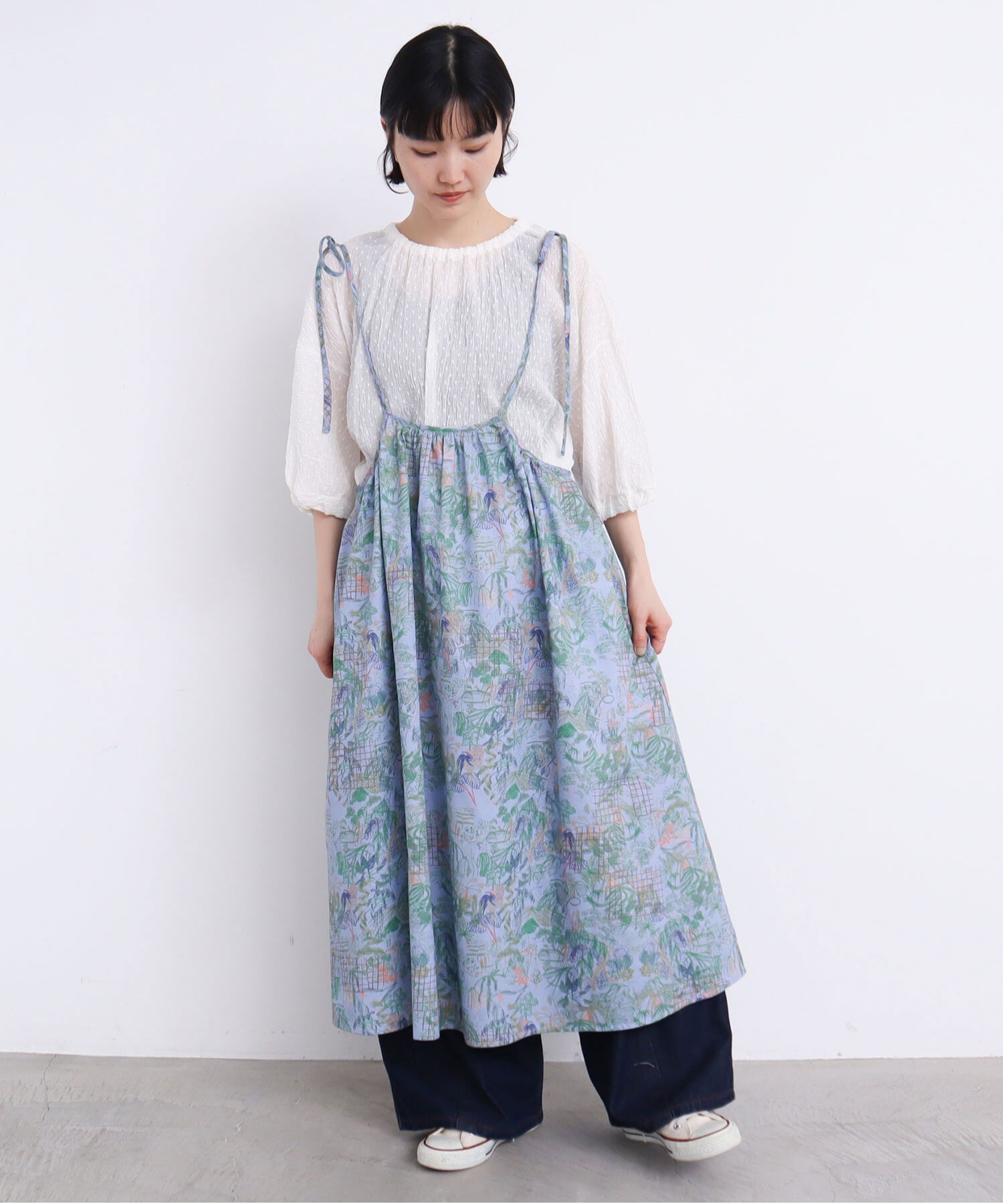 AMBIDEX Store ○C/温室ひみつきちプリント 吊りスカート(F アオ): l 