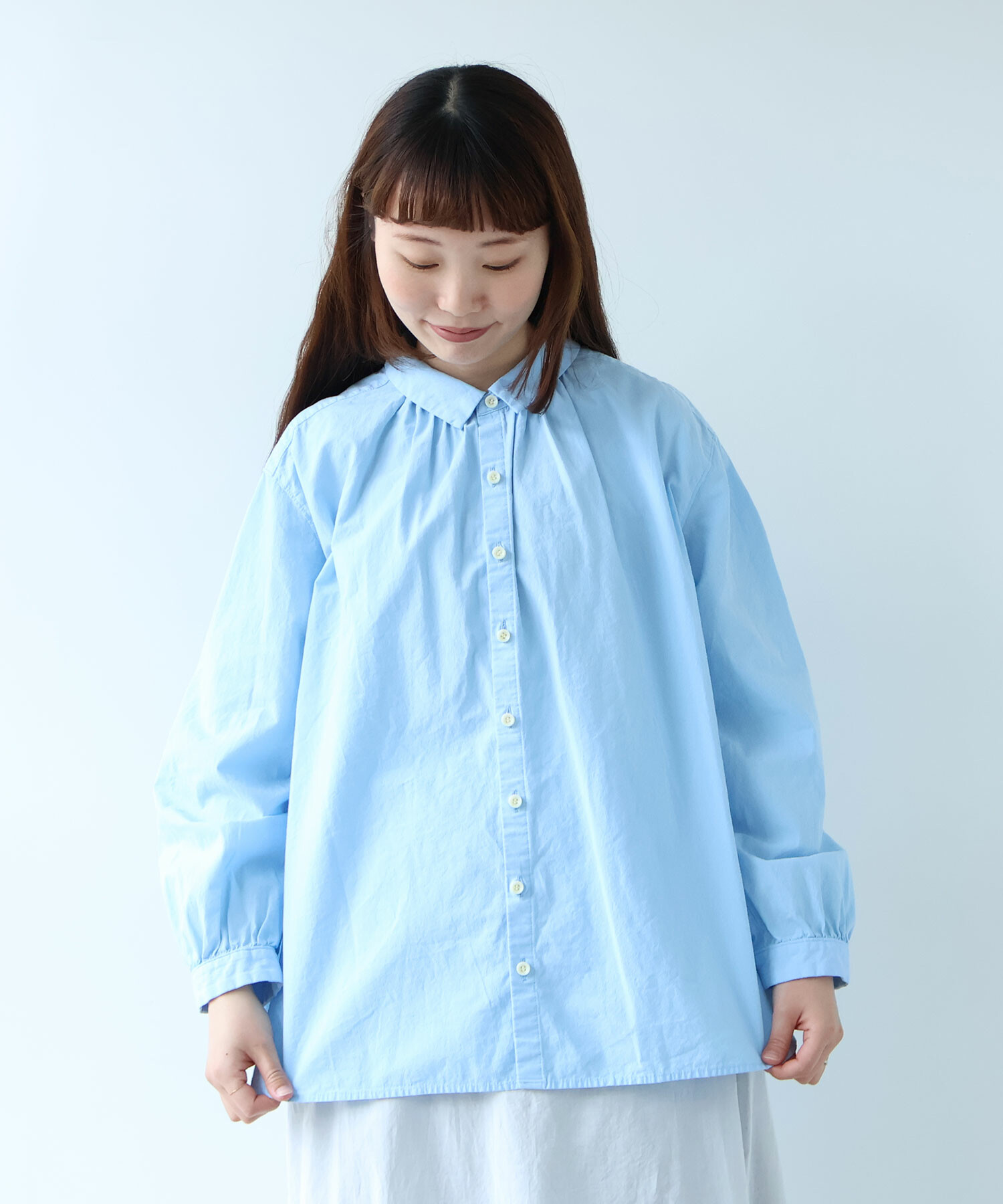 AMBIDEX Store ○ 強撚ポプリン 製品染めブラウス(F サックス): bulle