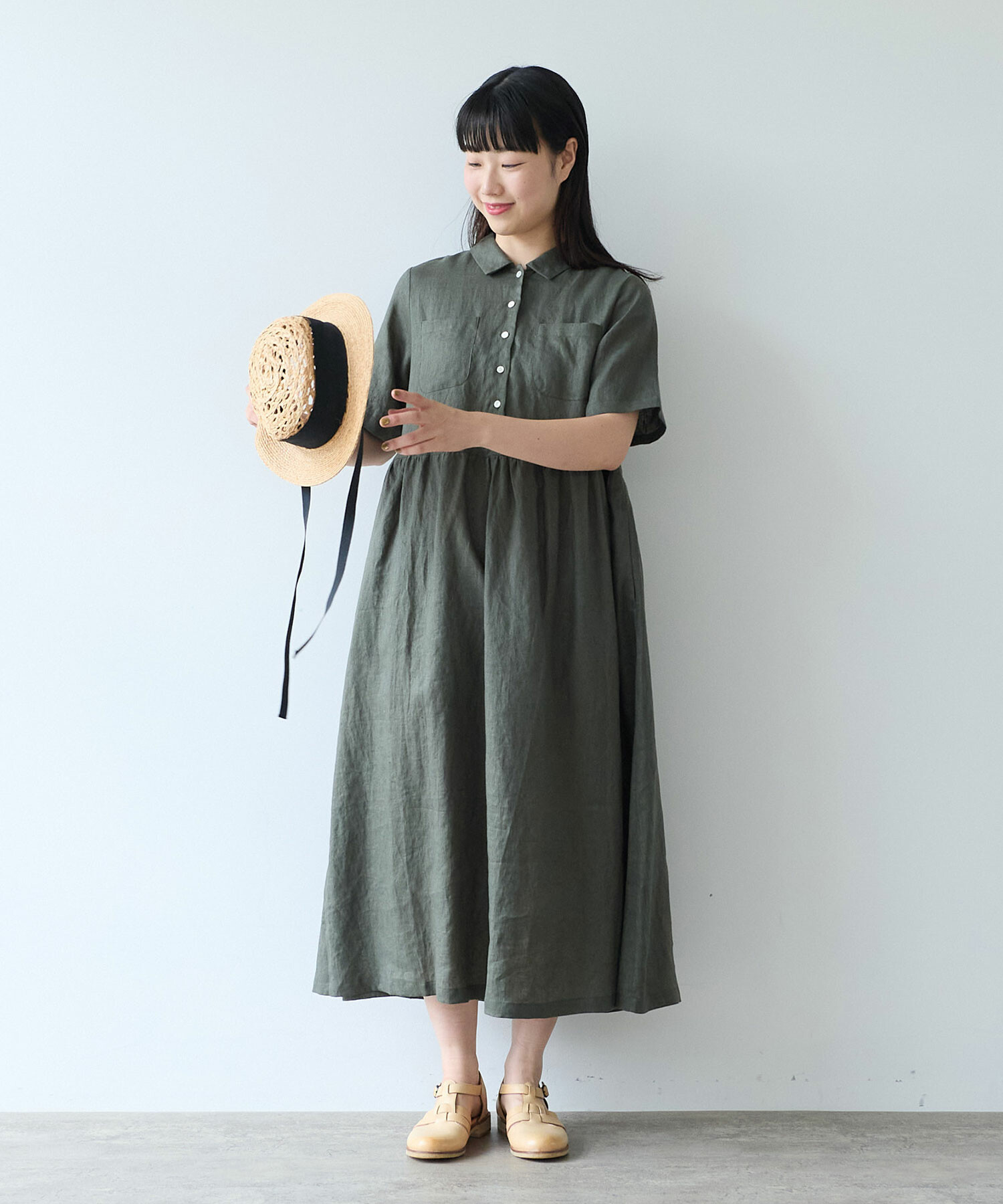 AMBIDEX Store ○ 60s フレンチリネン シャツワンピース(F サックス