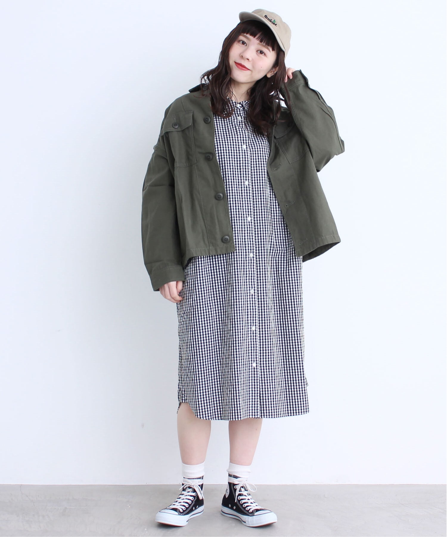 Ambidex Store ギサギンガム ウエストリボンbigシャツワンピース F グリーン Dot And Stripes Child Woman