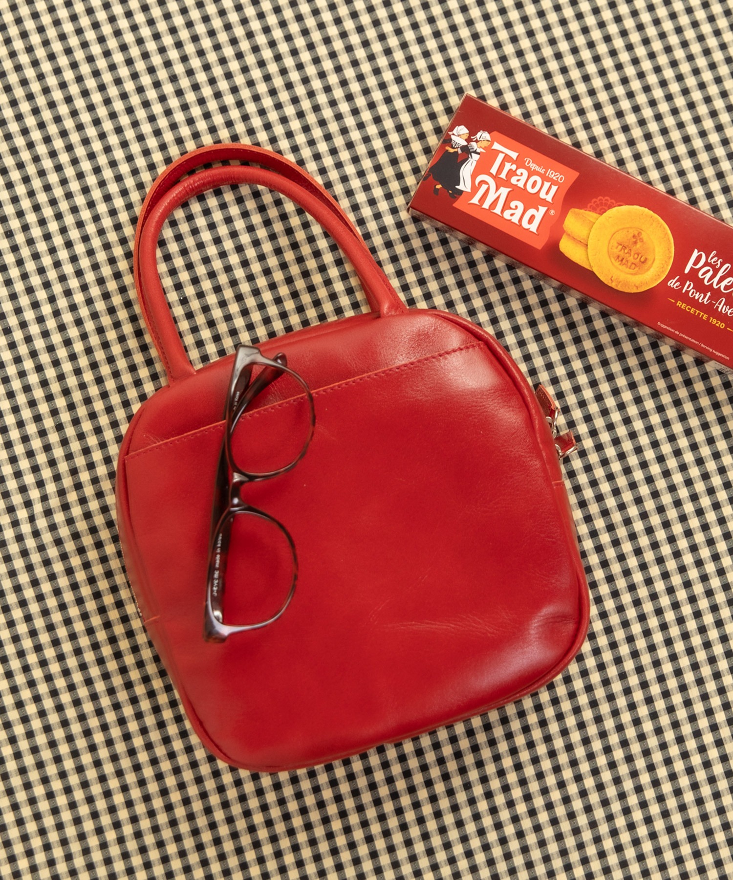 AMBIDEX Store △○ICY LEATHER BOSTON 裏地チェックBAG(F キナリ