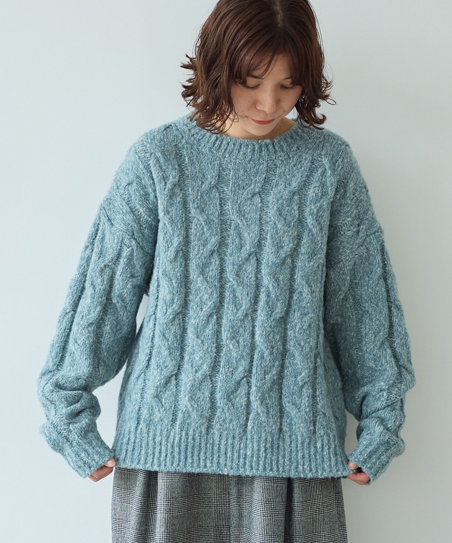 AMBIDEX Store ○malibo mix ウール アラン編みプルオーバー(F アオ): yuni