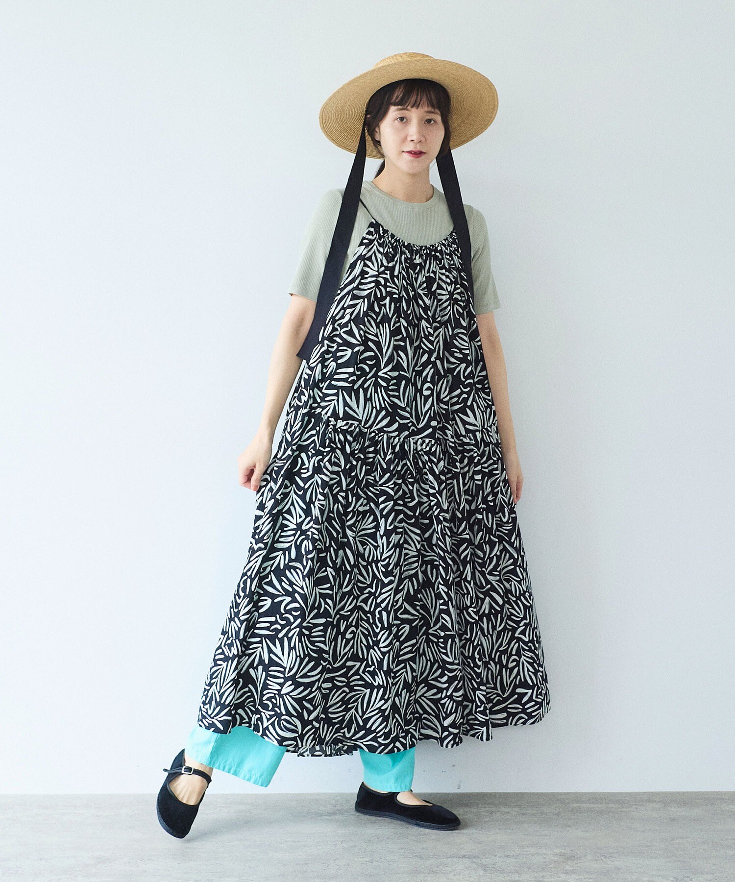 AMBIDEX Store Rayon/Cupra/cotton print drawstrings ワンピース(F