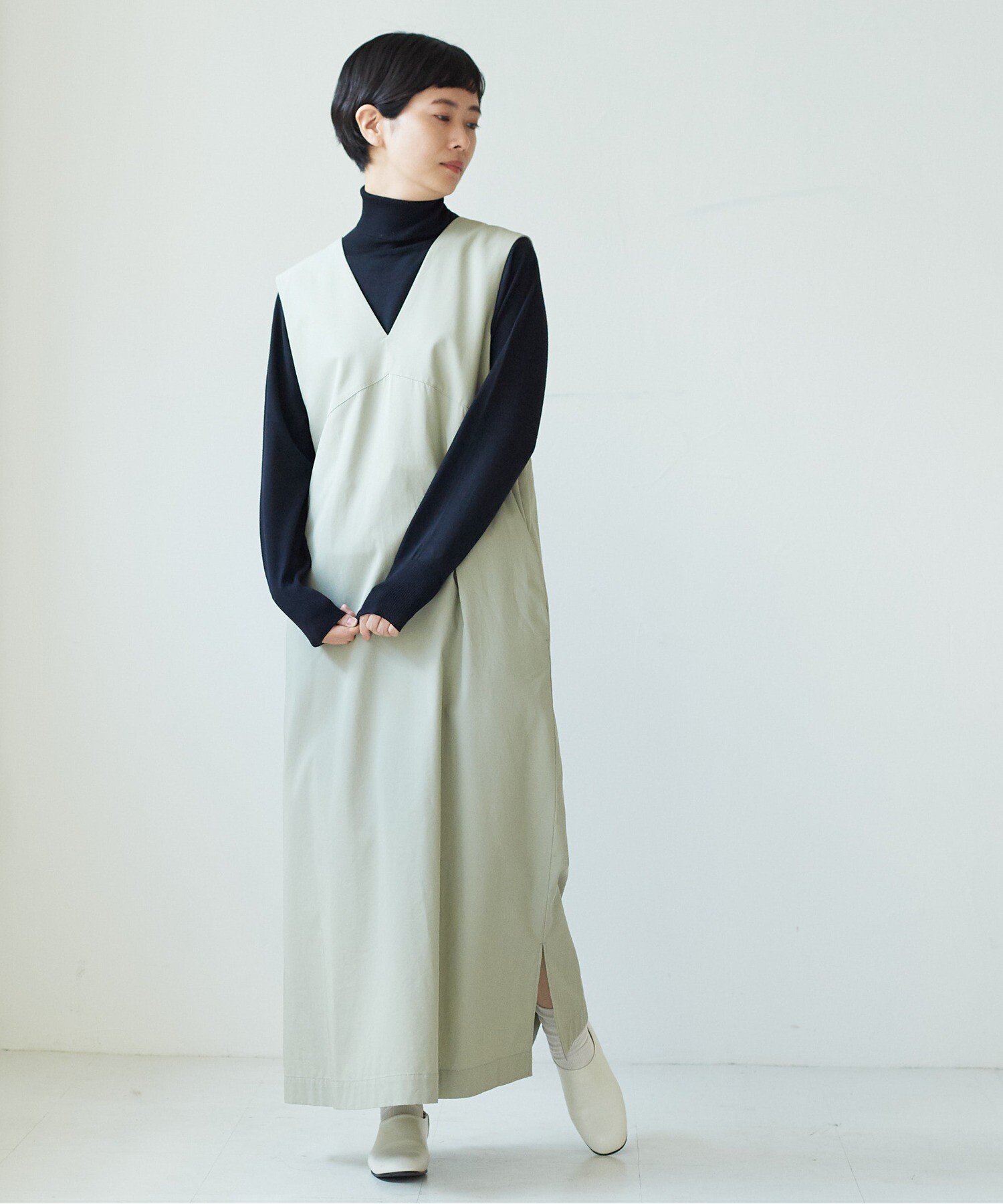 AMBIDEX Store △80/2強撚ギャバコットン jumper skirt(F クロ): yuni