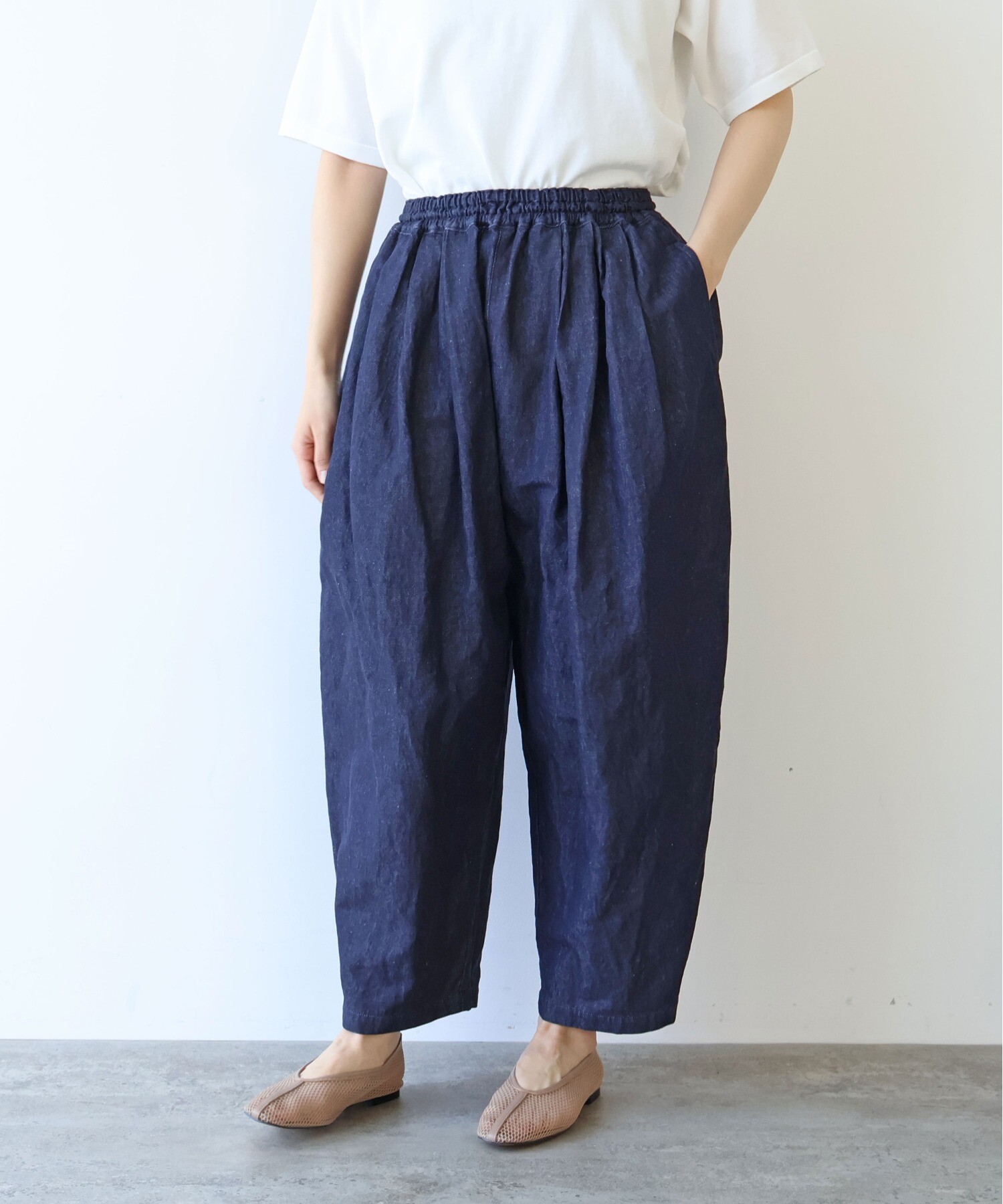 AMBIDEX Store Cotton/Linen denim wide cocoon パンツ(F シロ): yuni