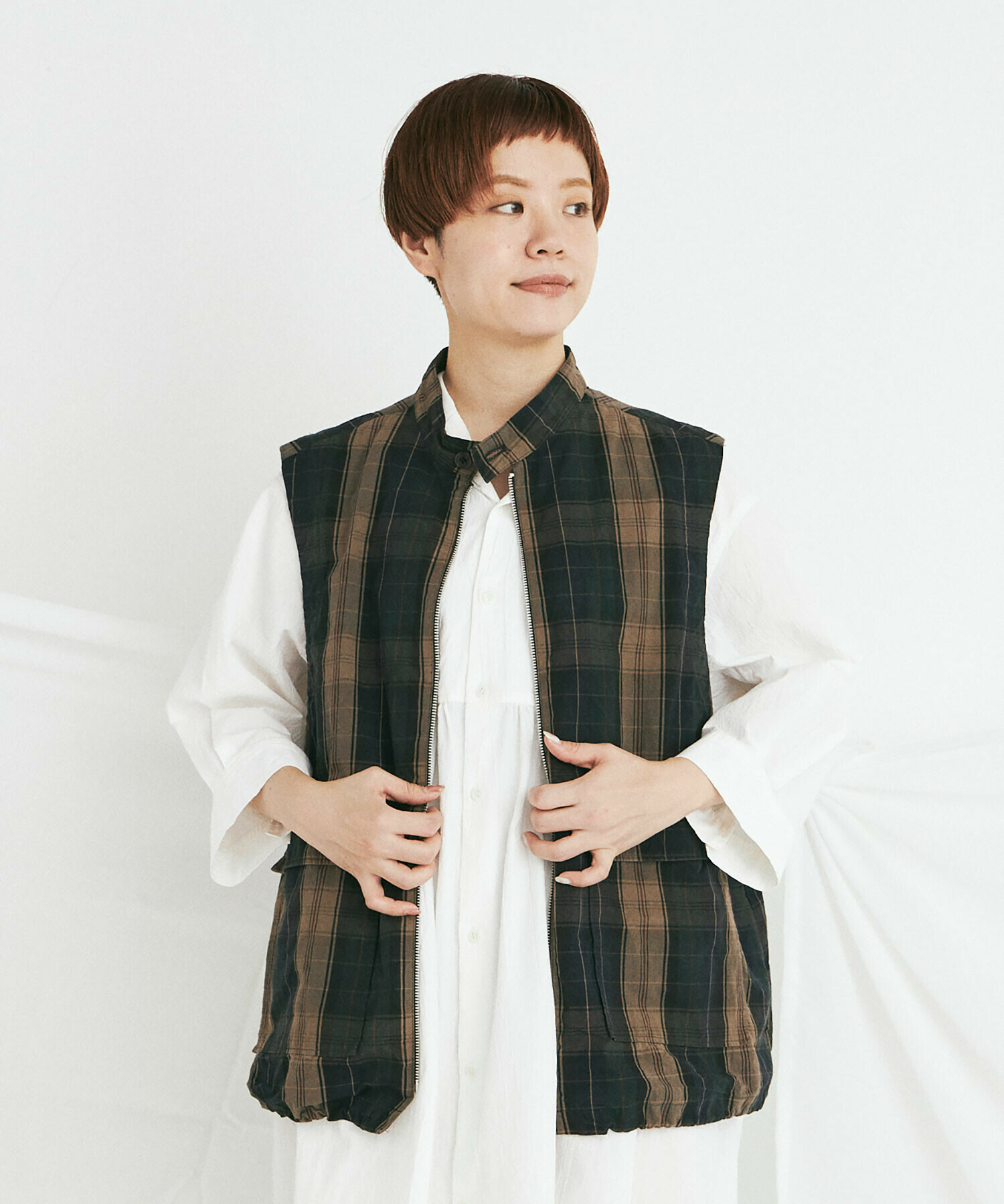 AMBIDEX Store Li/Cクロスワッシャー/CHECK ZIP ベスト(F BLACK): buoybuoy