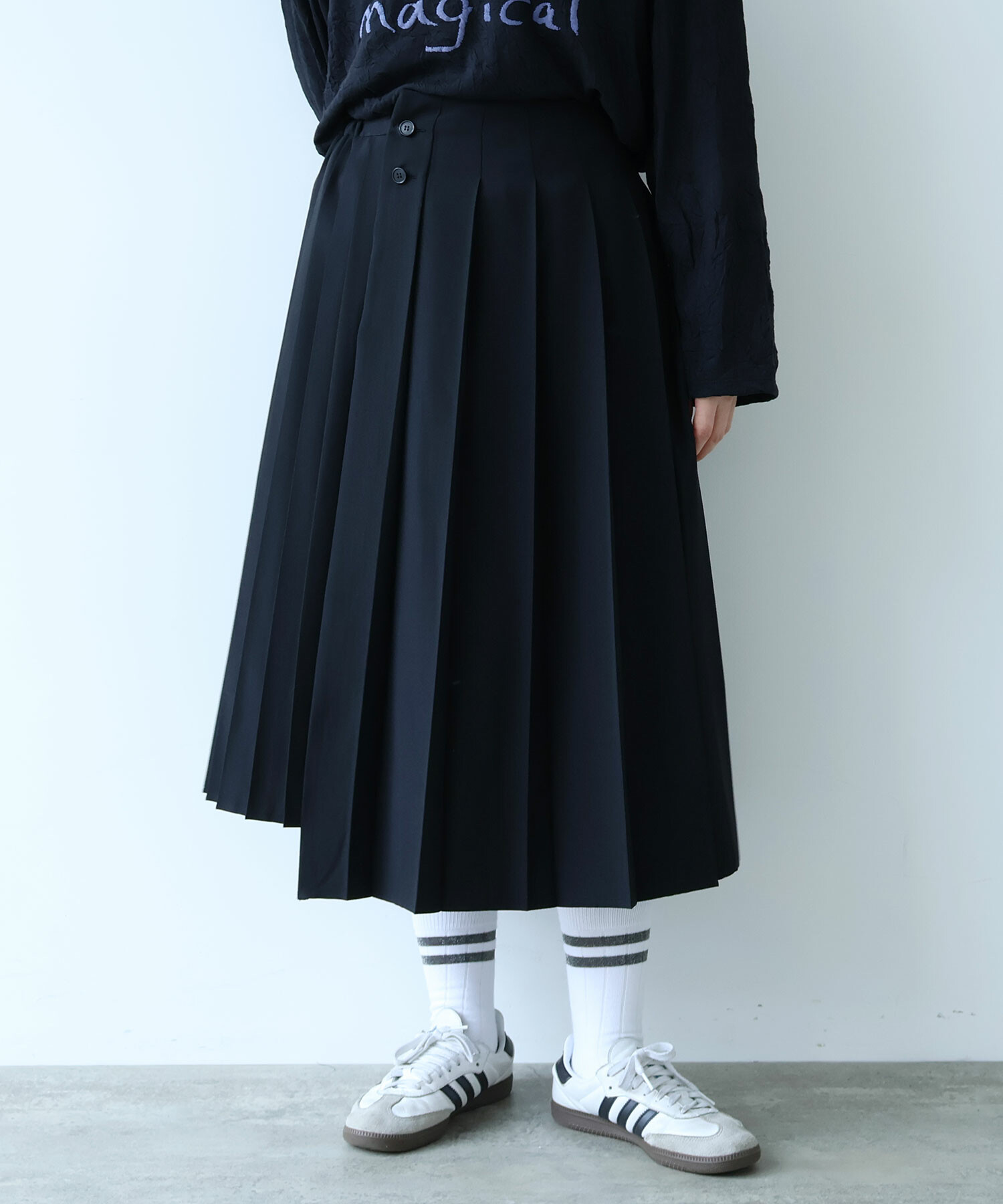 AMBIDEX Store ○○TWILL CHECK MIX PLEATS スカート(F IVORY×NAVY