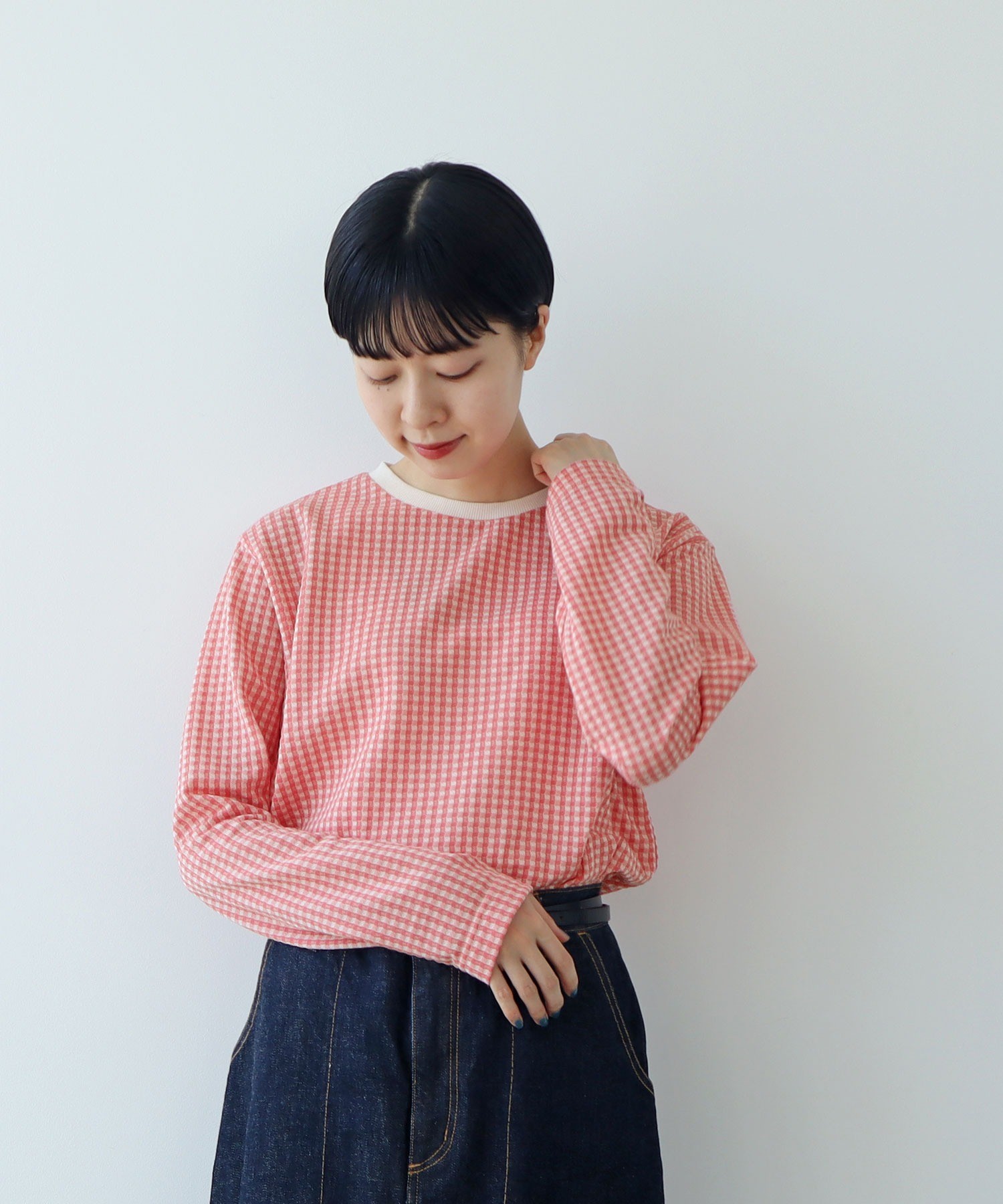 AMBIDEX Store △〇ギンガムジャガード クルーネックカットソー