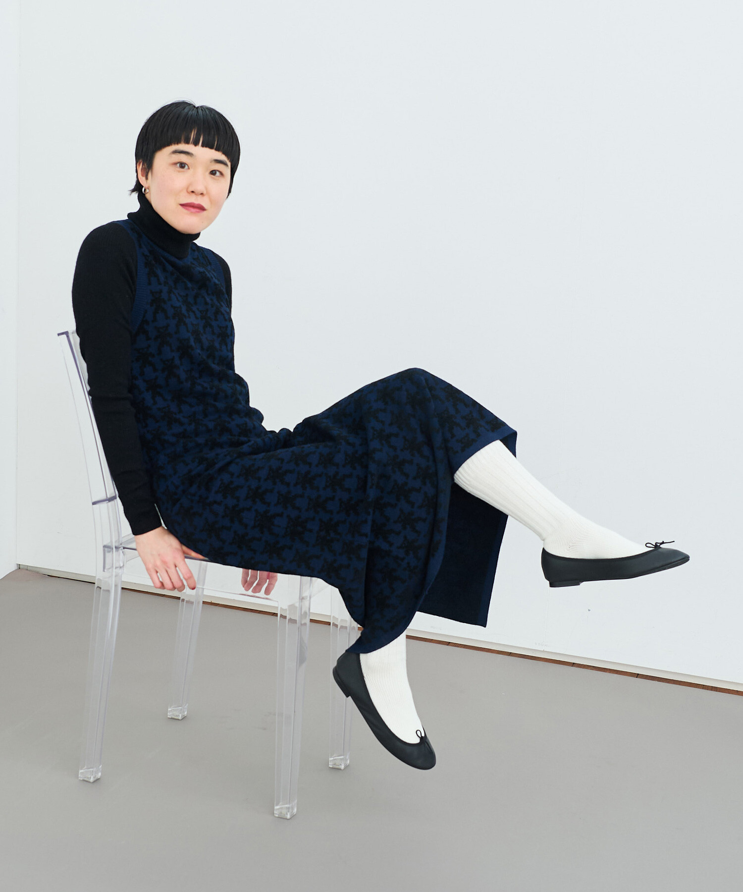 BALENCIAGA◆ニットワンピース セール】 透かし柄アレンジニットワンピース （ロング・マキシ丈