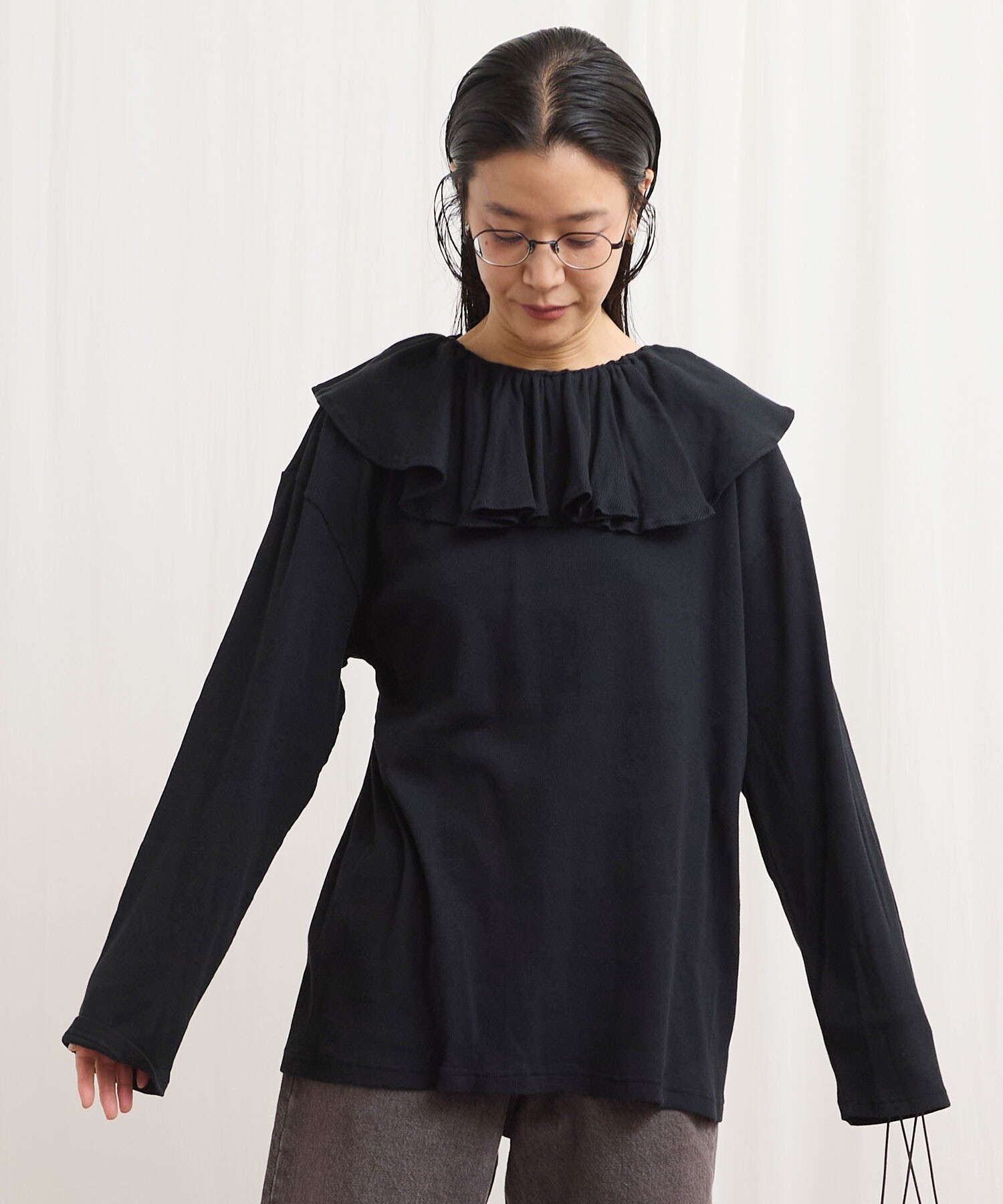 ▪️専用　BORDER FRILL TOP(38) 　BLACK 40%OFF】summery frill top～ｻﾏﾘｰﾌﾘﾙﾄｯﾌﾟ | flower／フラワー公式通販