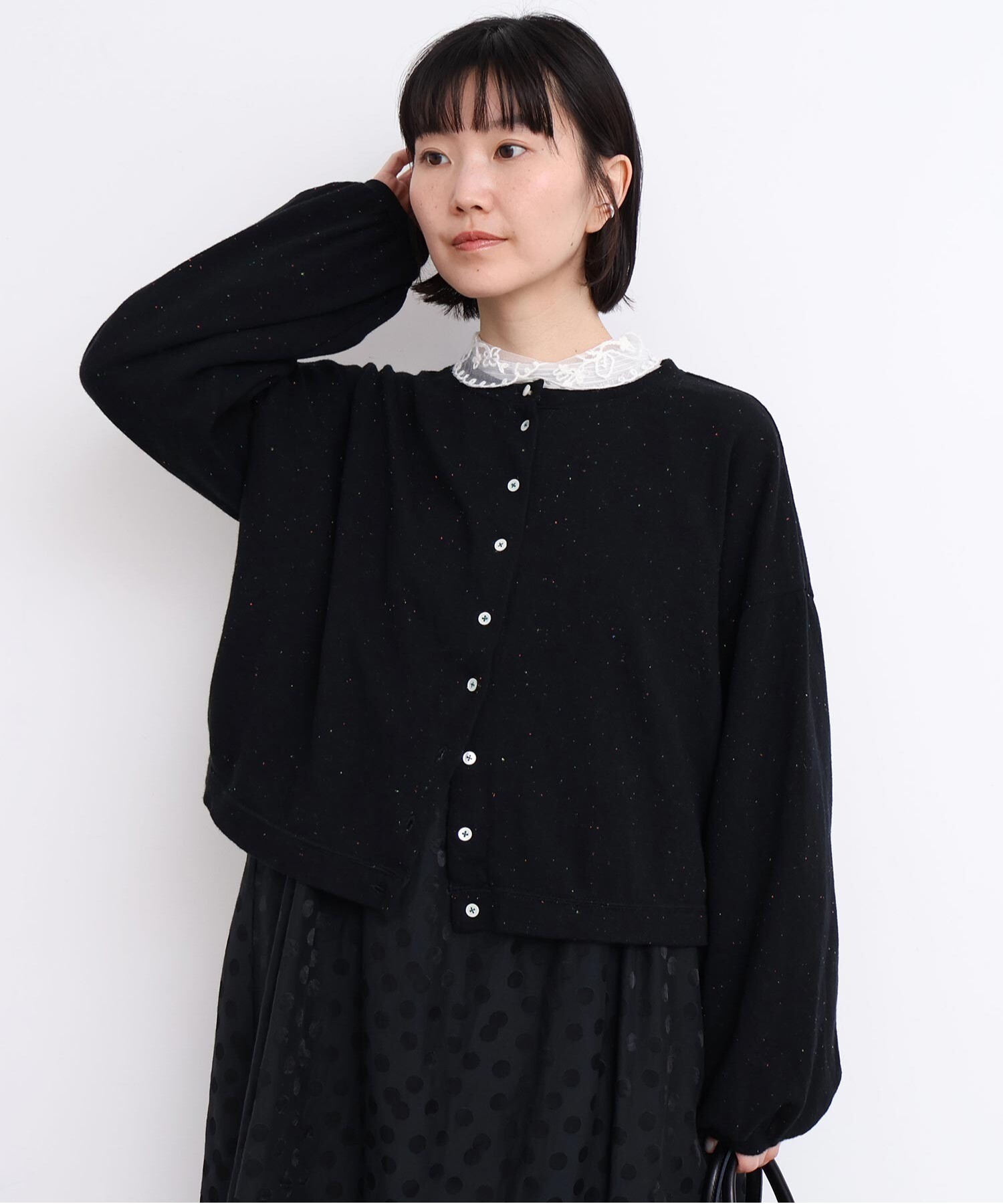 AMBIDEX Store カラフルネップ裏毛 ミニカーディガン(F パープル): l