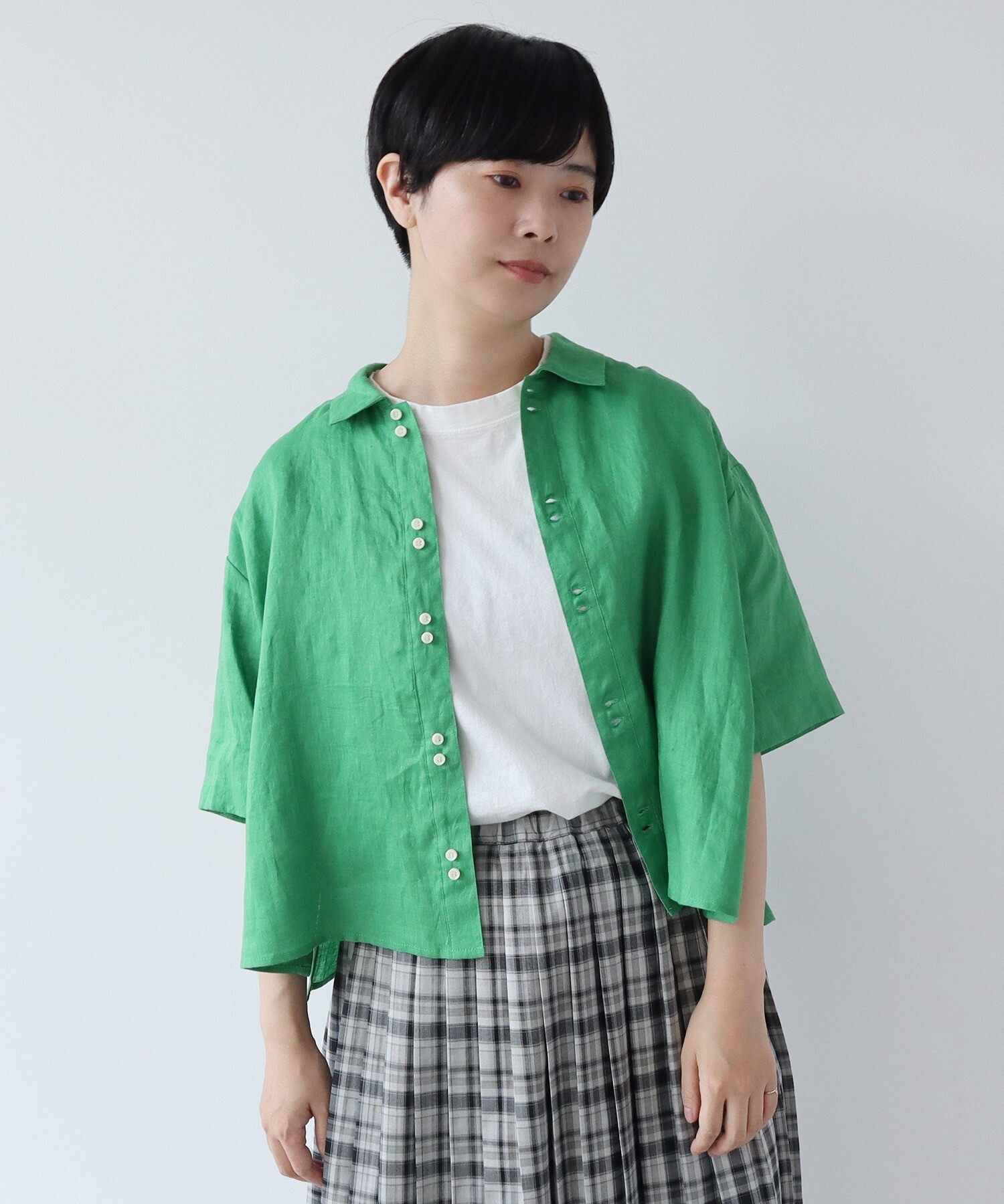 AMBIDEX Store ○60s フレンチリネン boy shirt(F グリーン): bulle de