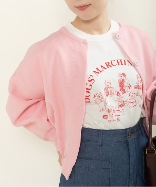 machatt アモッサ ピンクカーディガン AMOSSAミラノリブパフスリーブ カーディガン